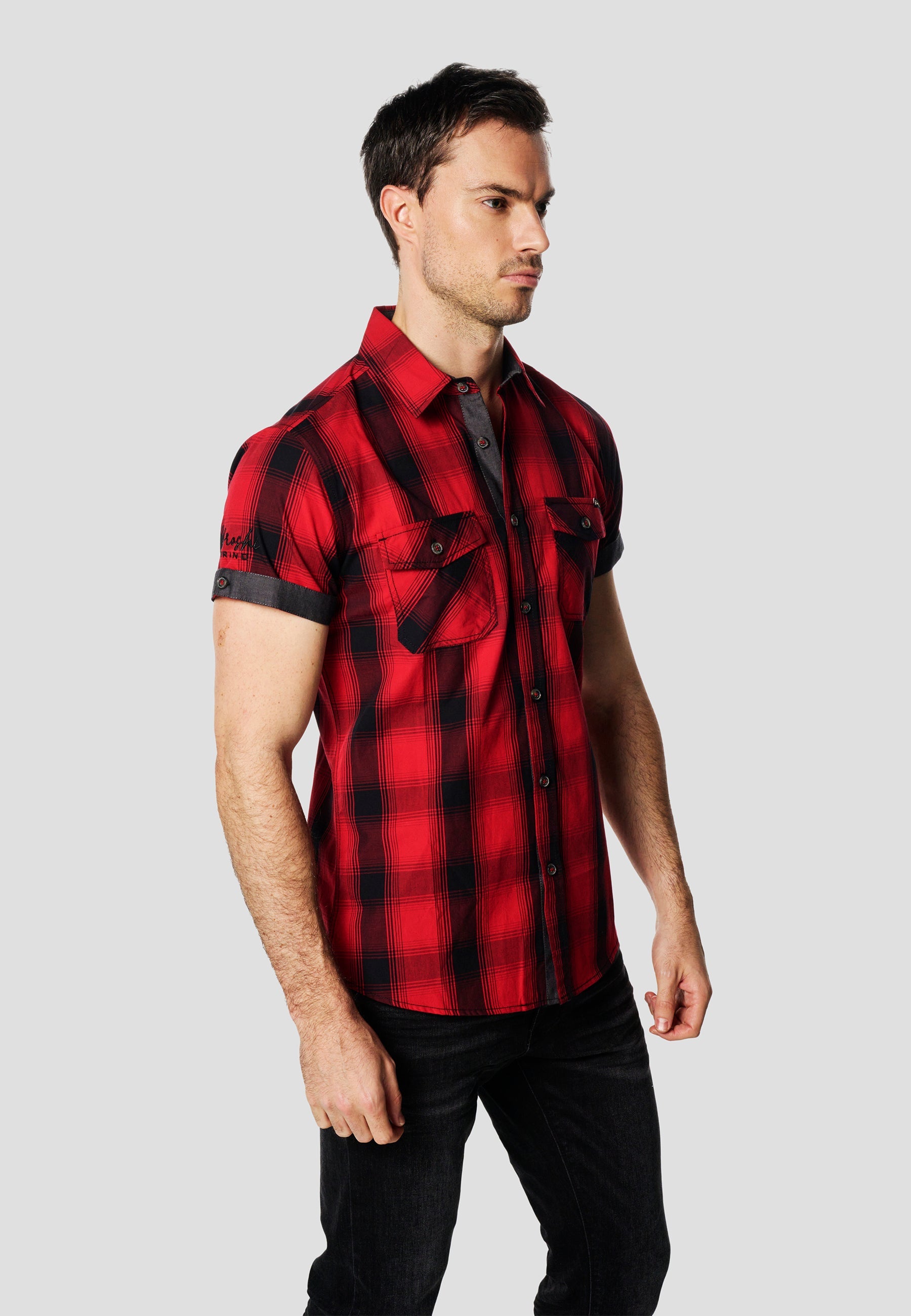 Camisa Hombre Manga Corta Cuadros Algodón Bolsillos – Koroshi 2611CC56