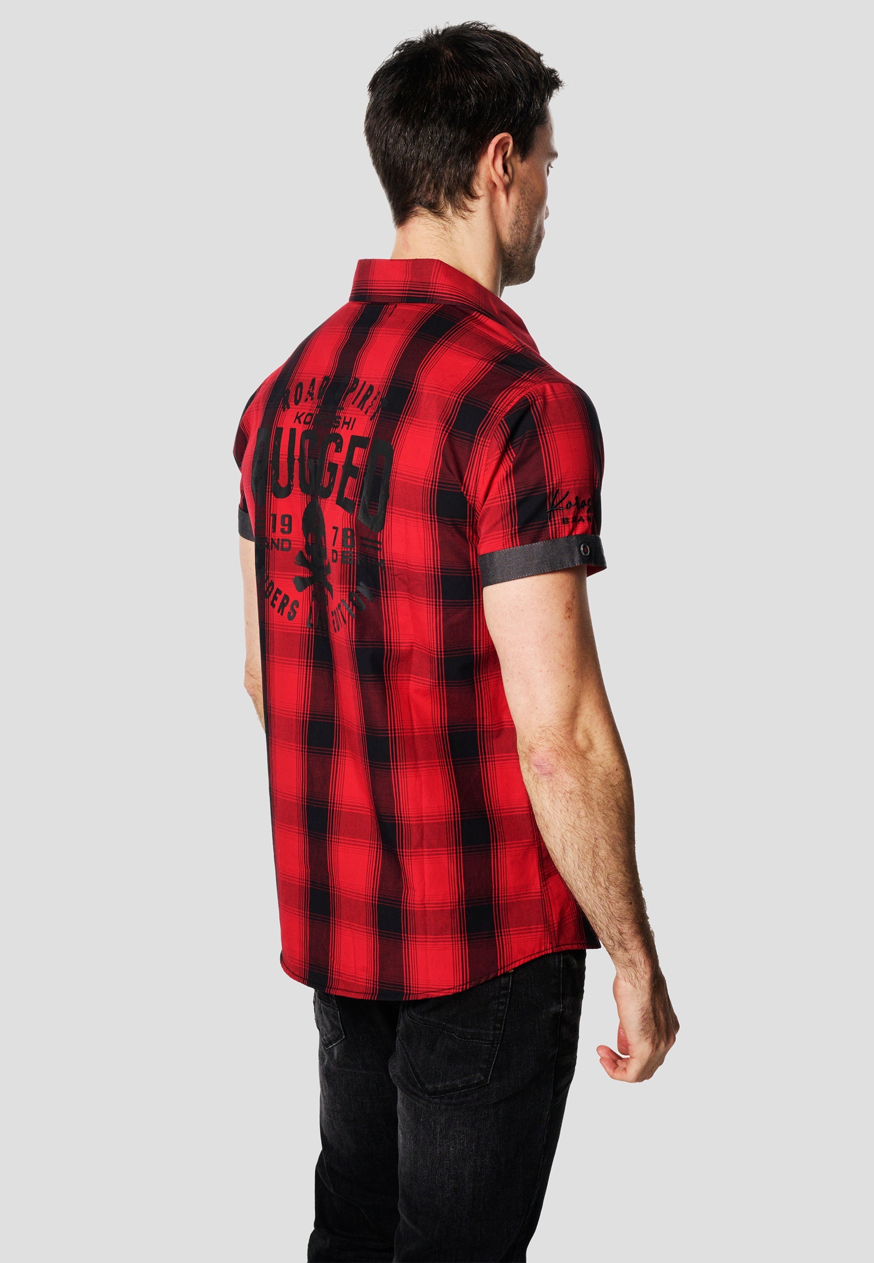 Camisa Hombre Manga Corta Cuadros Algodón Bolsillos – Koroshi 2611CC56