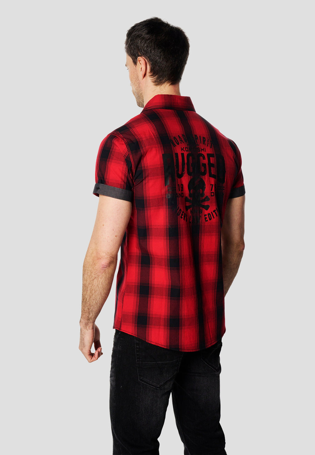 Camisa Hombre Manga Corta Cuadros Algodón Bolsillos – Koroshi 2611CC56