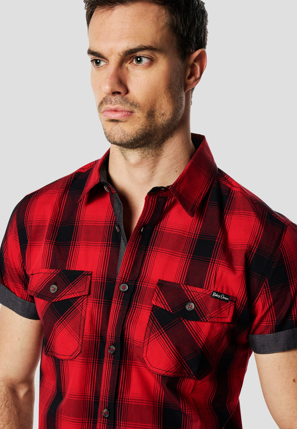 Camisa Hombre Manga Corta Cuadros Algodón Bolsillos – Koroshi 2611CC56