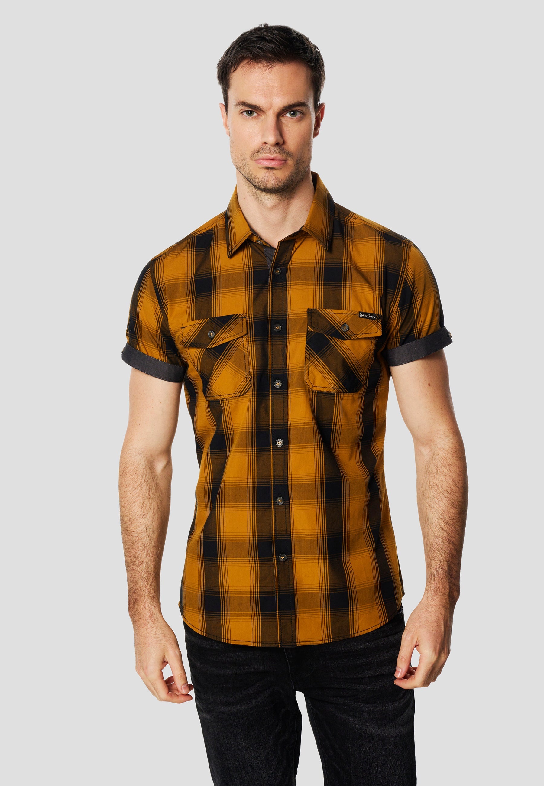 Camisa Hombre Manga Corta Cuadros Algodón Bolsillos – Koroshi 2611CC56
