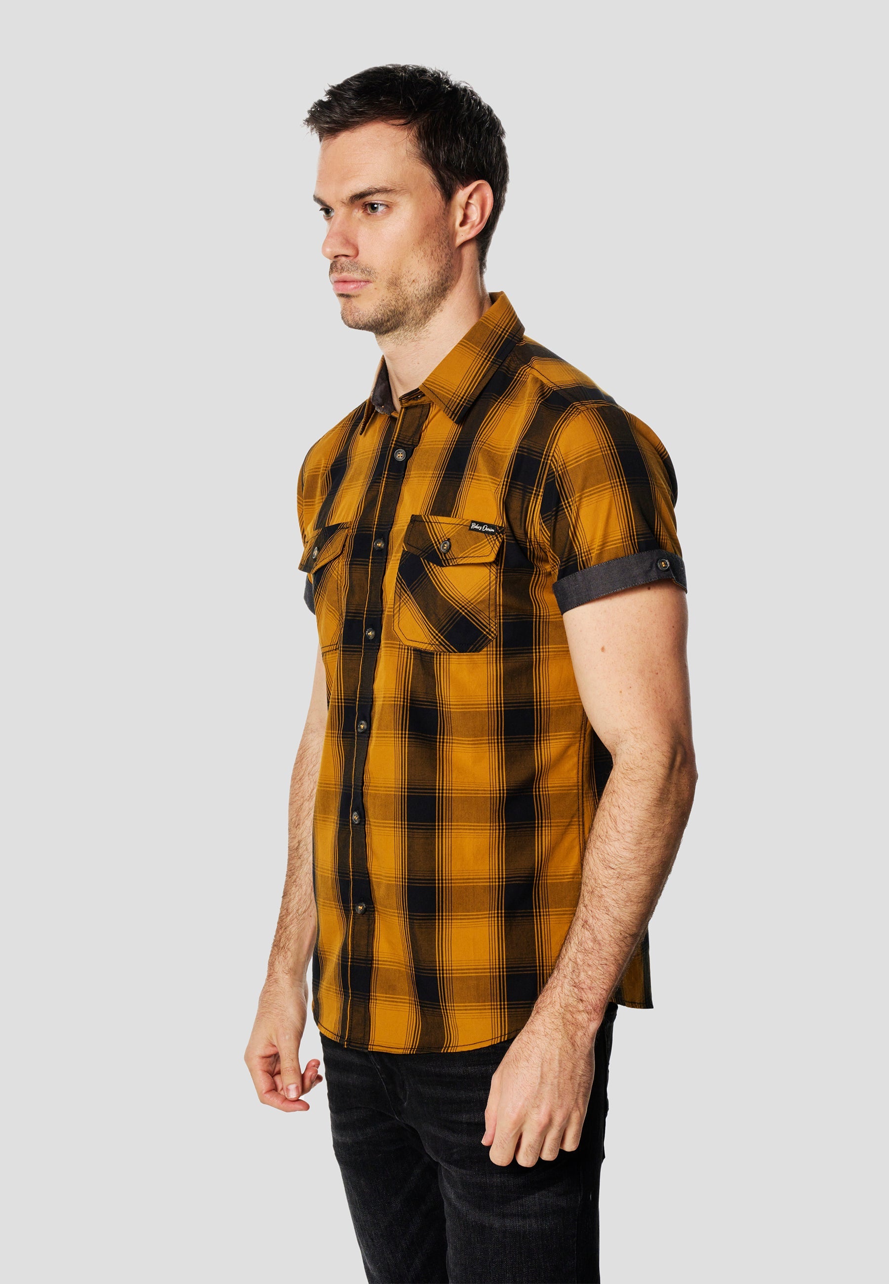 Camisa Hombre Manga Corta Cuadros Algodón Bolsillos – Koroshi 2611CC56