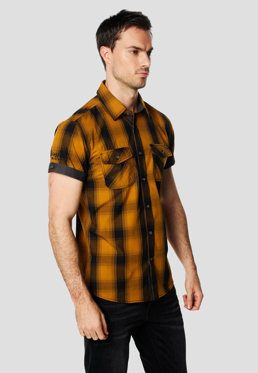 Camisa Hombre Manga Corta Cuadros Algodón Bolsillos – Koroshi 2611CC56