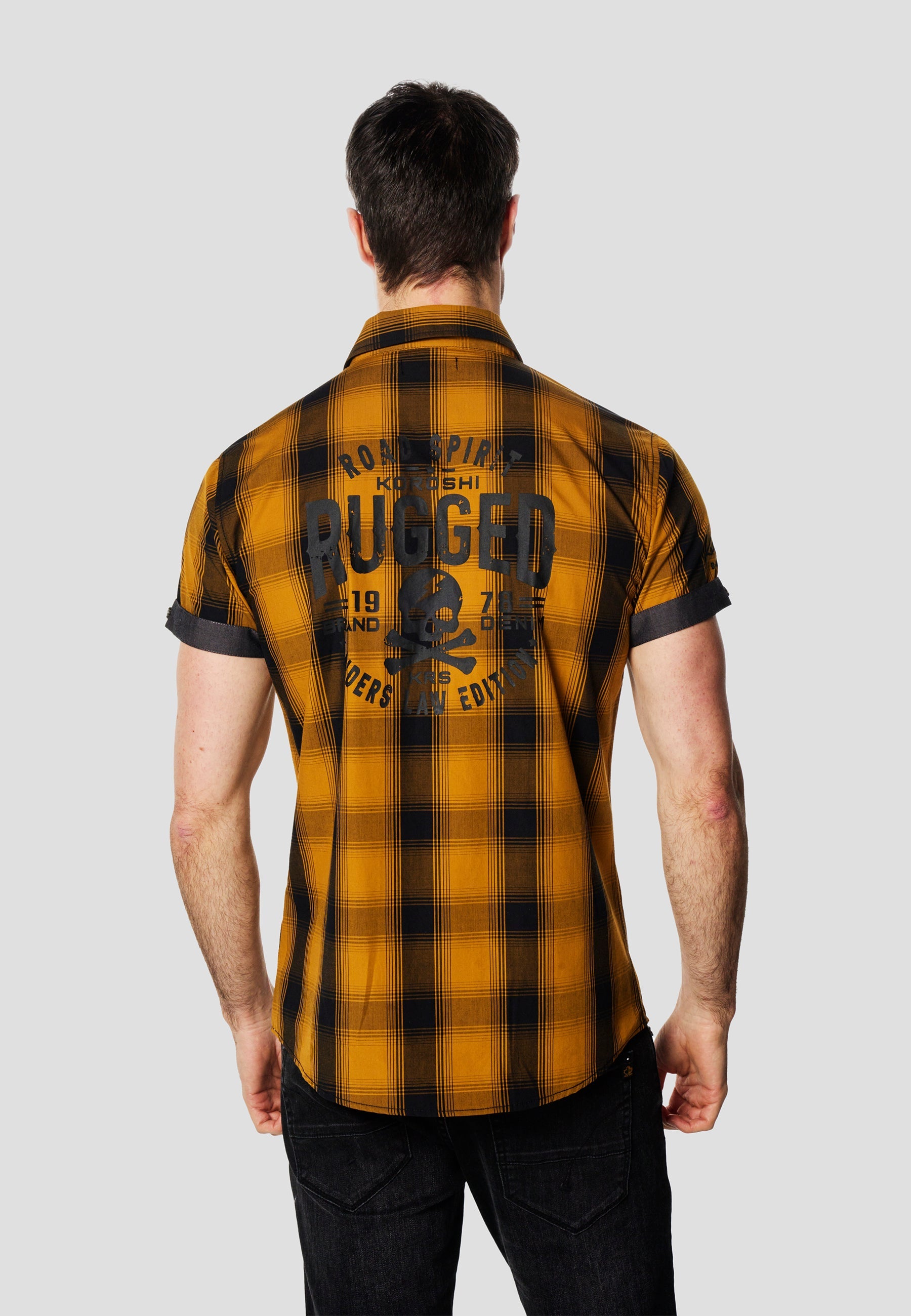 Camisa Hombre Manga Corta Cuadros Algodón Bolsillos – Koroshi 2611CC56
