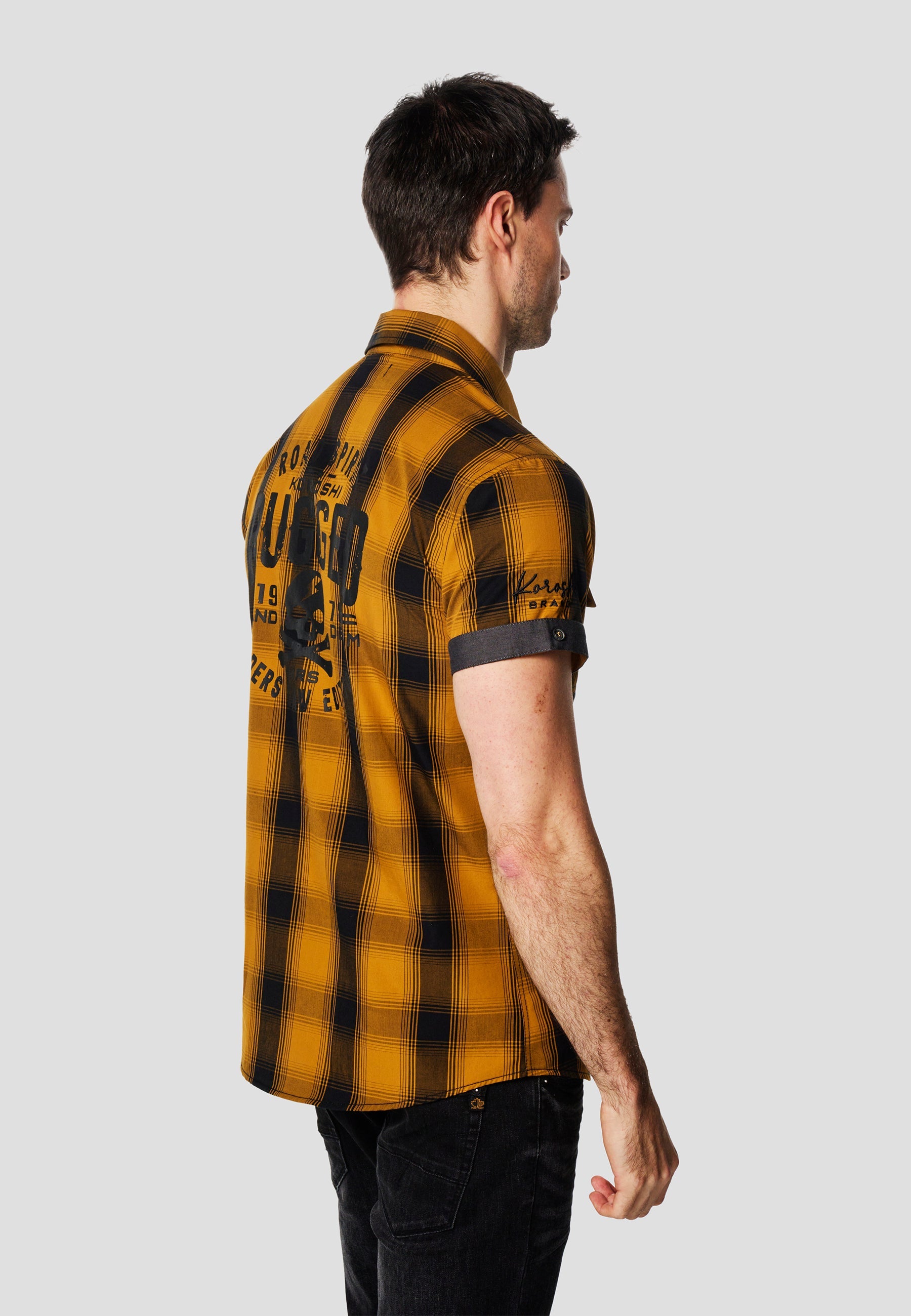 Camisa Hombre Manga Corta Cuadros Algodón Bolsillos – Koroshi 2611CC56