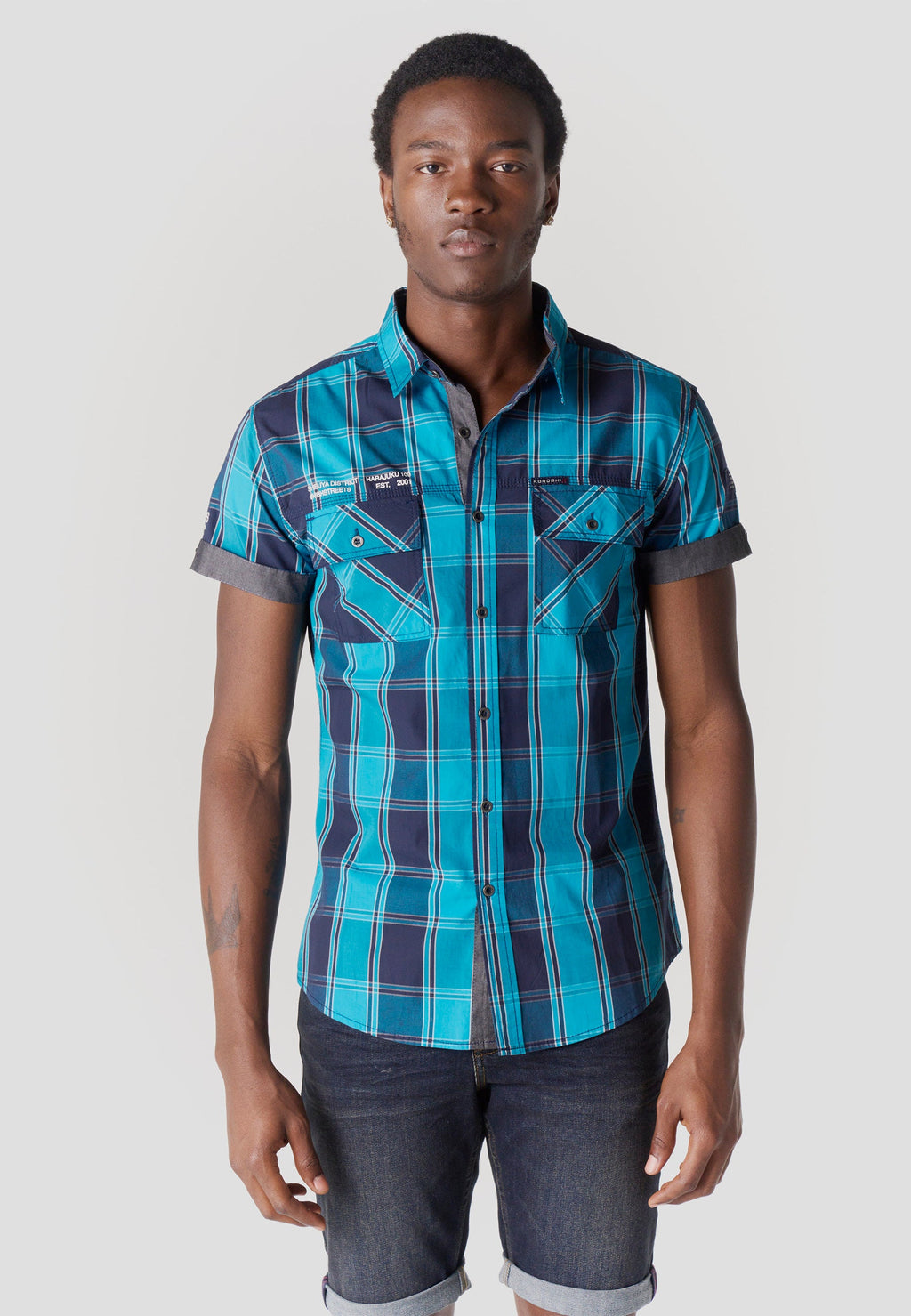 Camisa Hombre Manga Corta Cuadros Popelín Algodón – Koroshi 2611CC57