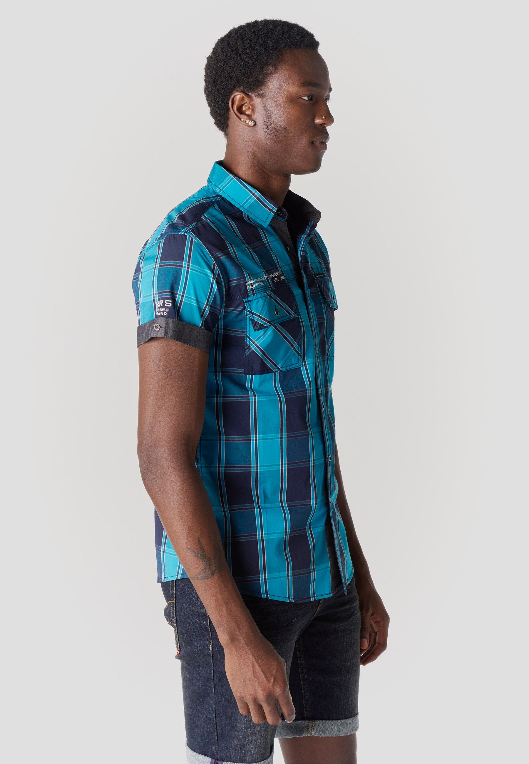 Camisa Hombre Manga Corta Cuadros Popelín Algodón – Koroshi 2611CC57
