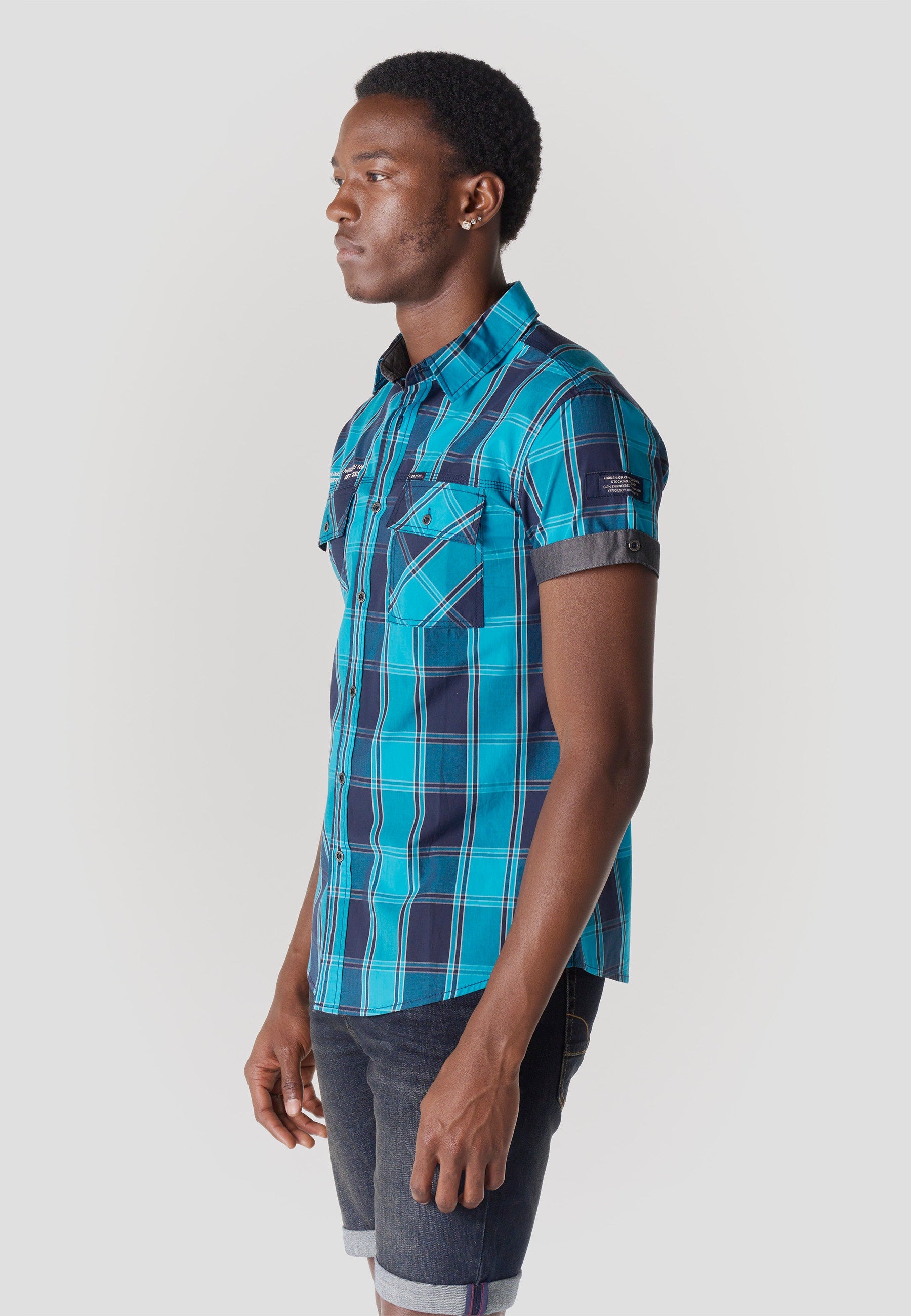 Camisa Hombre Manga Corta Cuadros Popelín Algodón – Koroshi 2611CC57