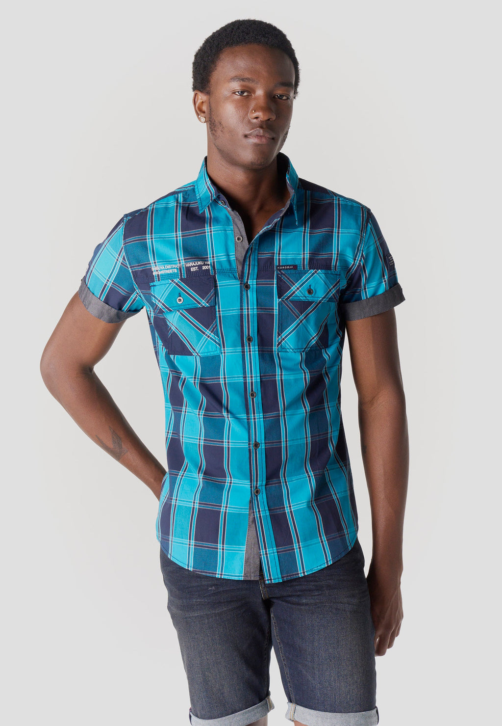 Camisa Hombre Manga Corta Cuadros Popelín Algodón – Koroshi 2611CC57