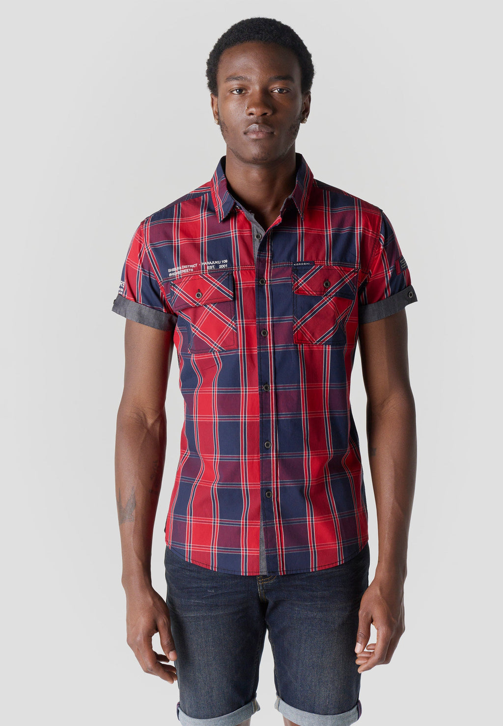 Camisa Hombre Manga Corta Cuadros Popelín Algodón – Koroshi 2611CC57