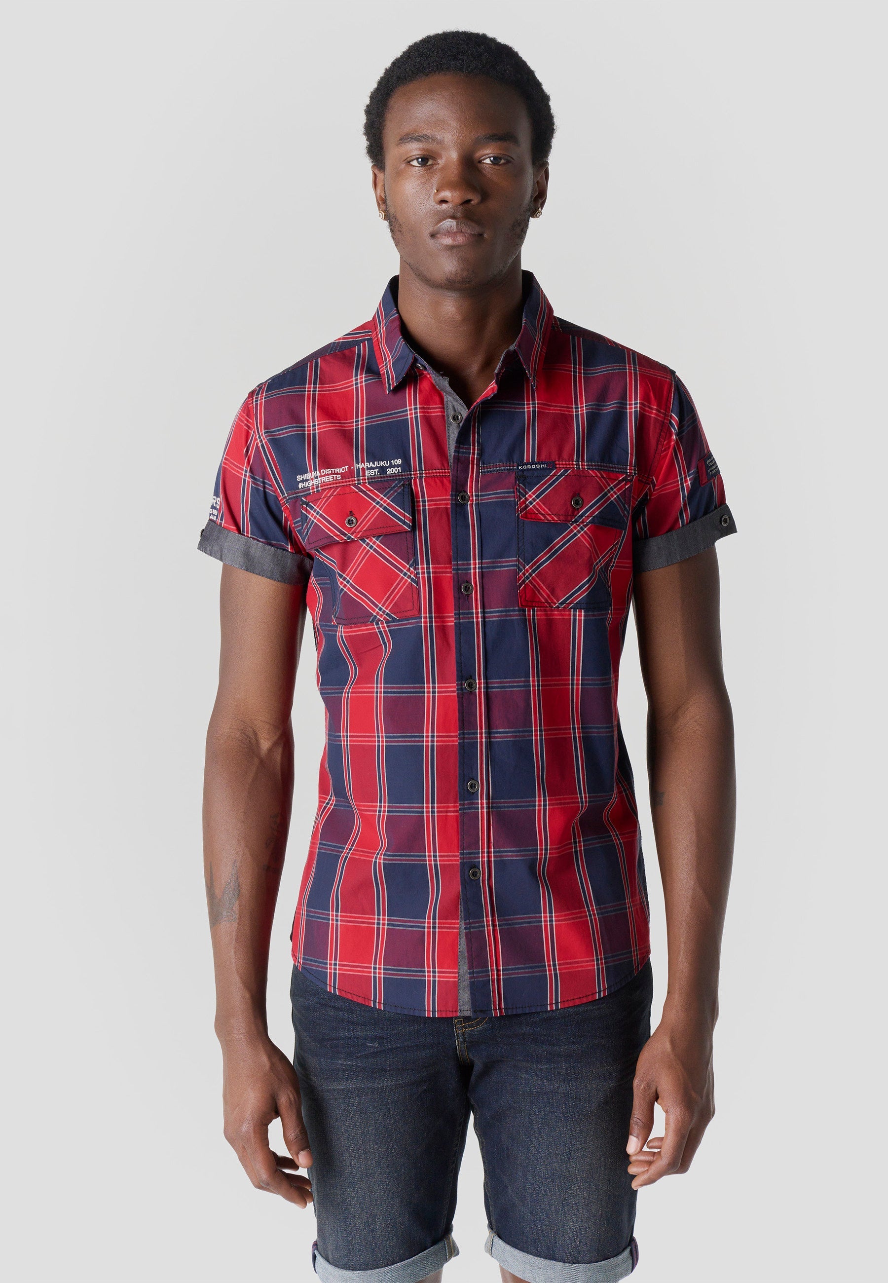 Camisa Hombre Manga Corta Cuadros Popelín Algodón – Koroshi 2611CC57