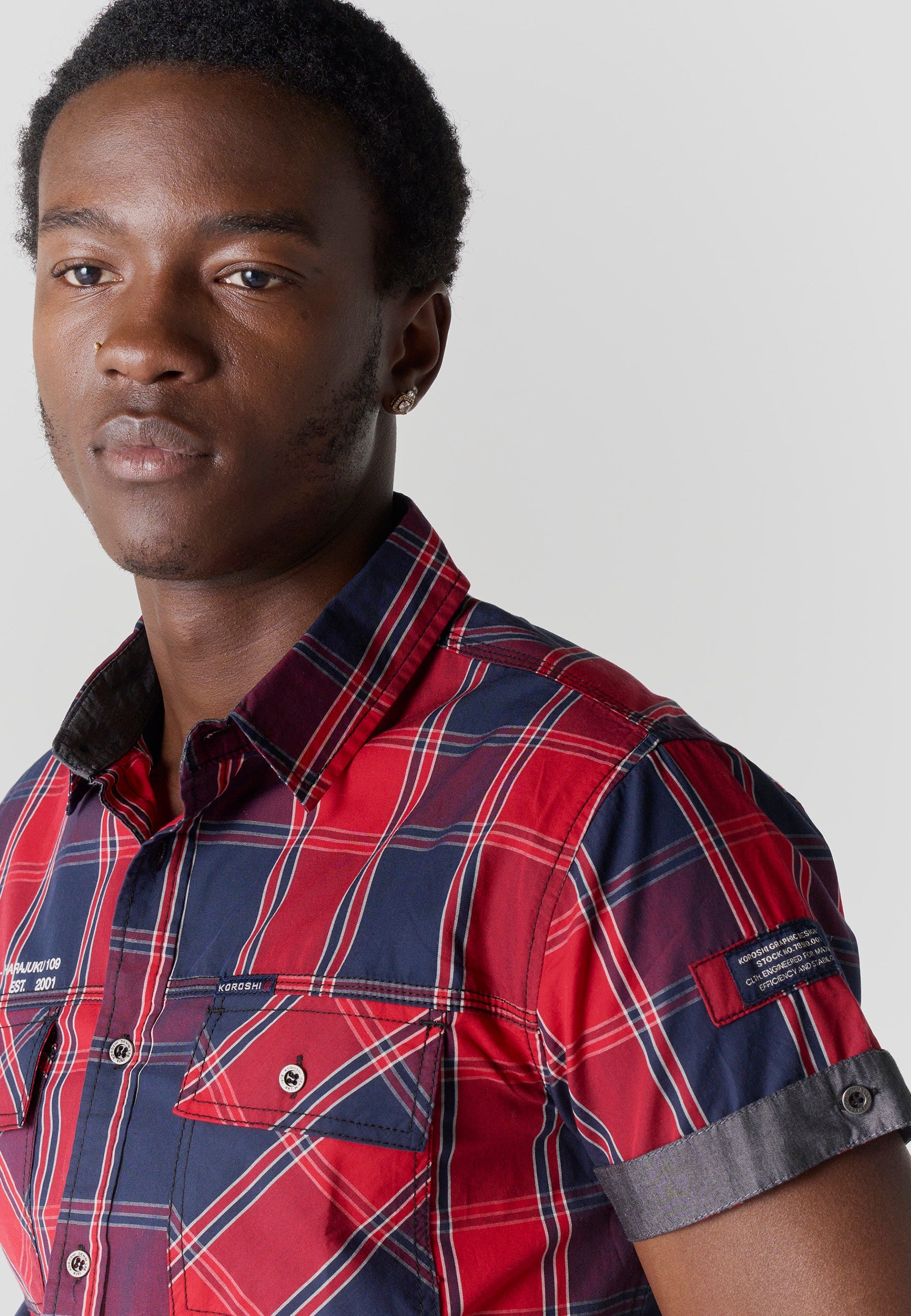 Camisa Hombre Manga Corta Cuadros Popelín Algodón – Koroshi 2611CC57