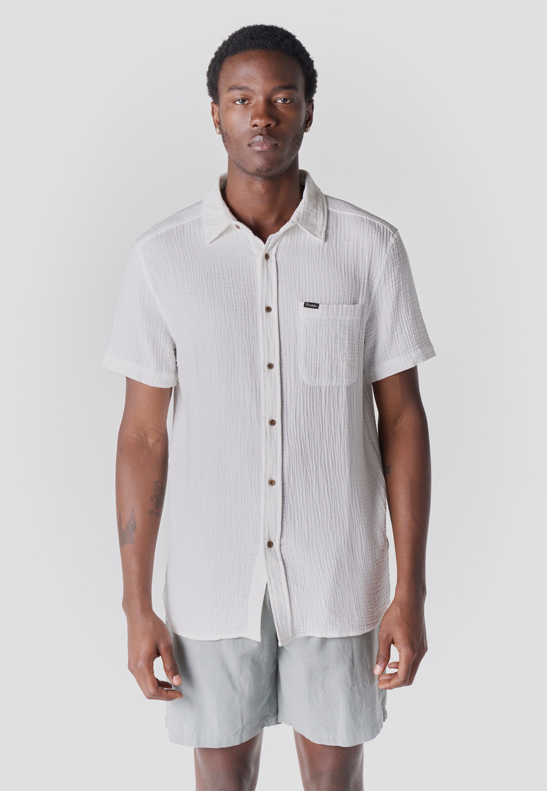 Camisa Hombre Manga Corta Casual Relaxed Algodón Texturizado – Koroshi 2611CC59