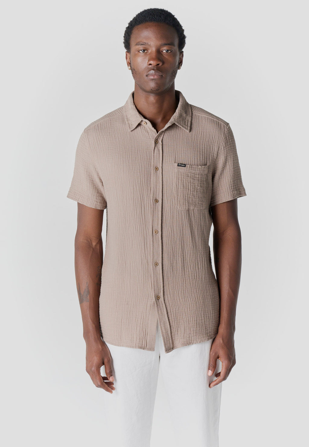 Camisa Hombre Manga Corta Casual Relaxed Algodón Texturizado – Koroshi 2611CC59
