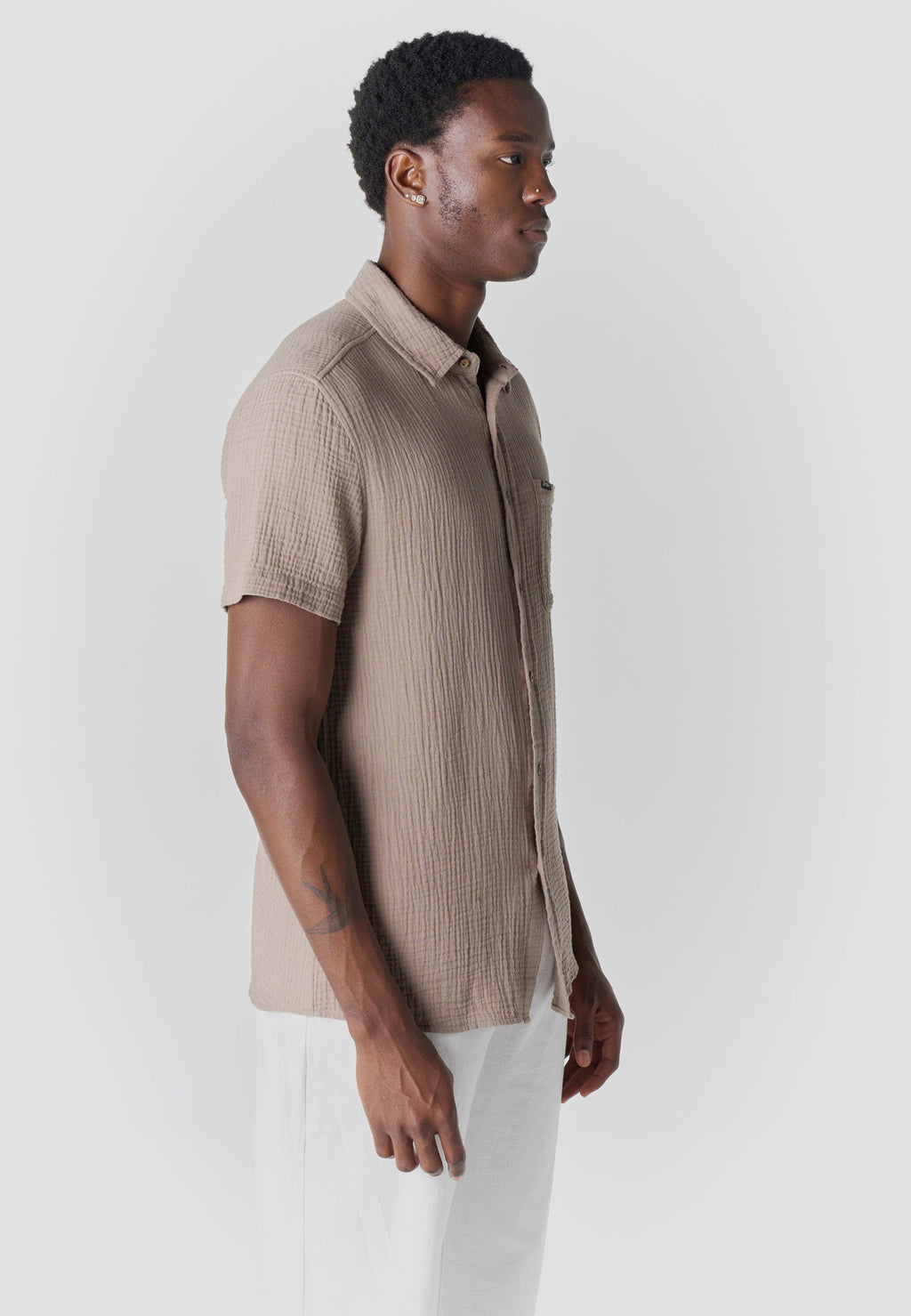 Camisa Hombre Manga Corta Casual Relaxed Algodón Texturizado – Koroshi 2611CC59