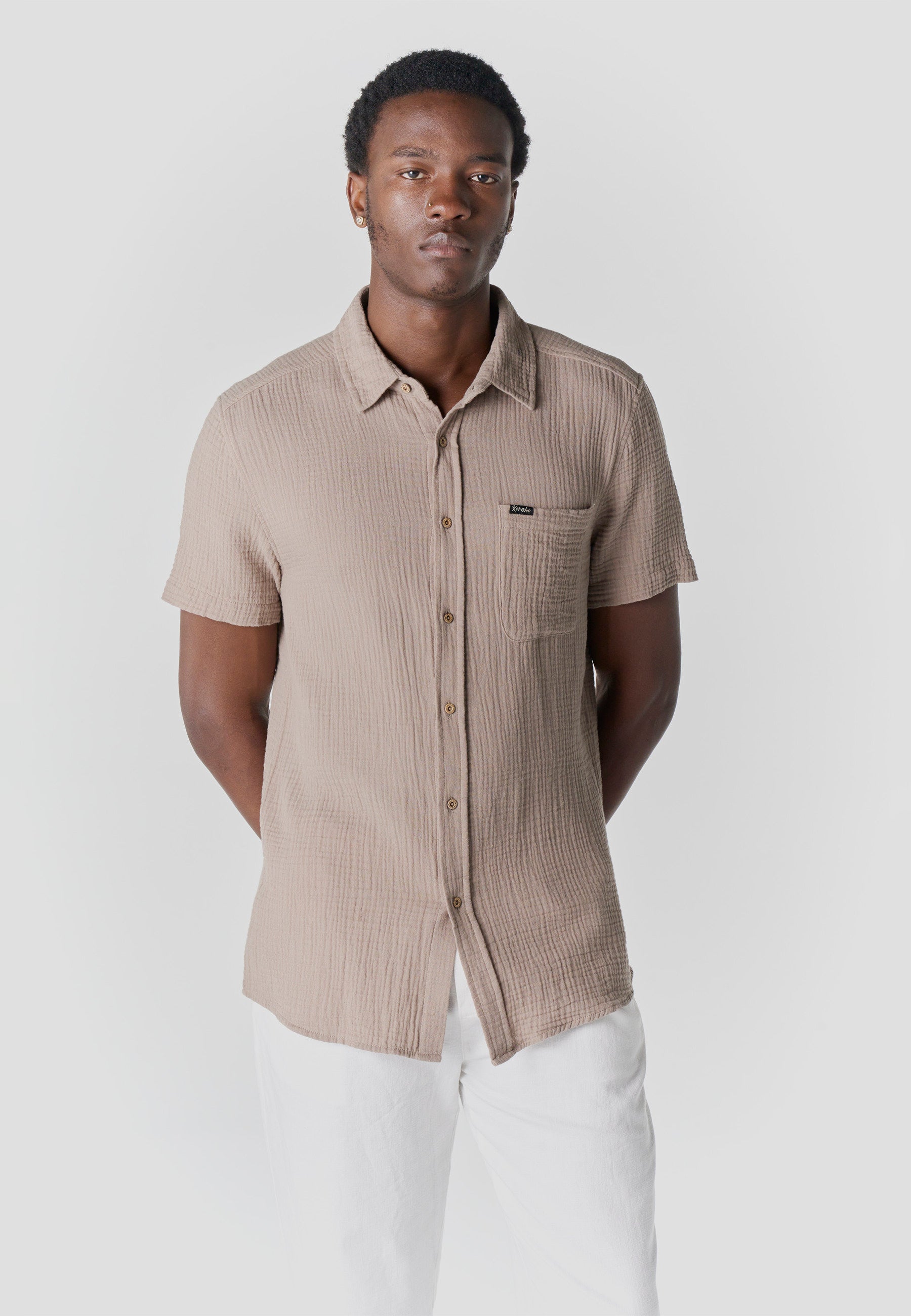 Camisa Hombre Manga Corta Casual Relaxed Algodón Texturizado – Koroshi 2611CC59