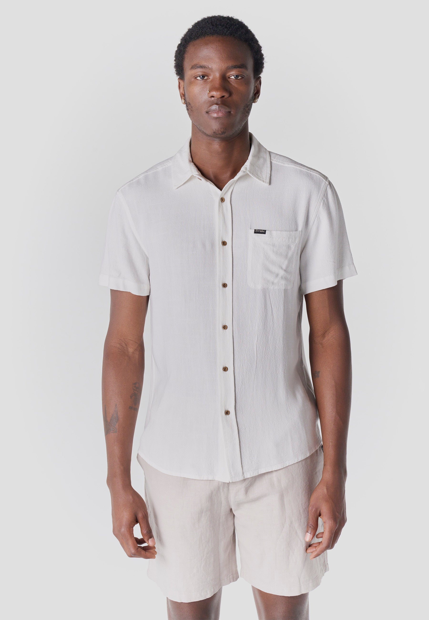 Camisa Hombre Manga Corta Casual Relaxed Viscosa Lino – Koroshi 2611CC62