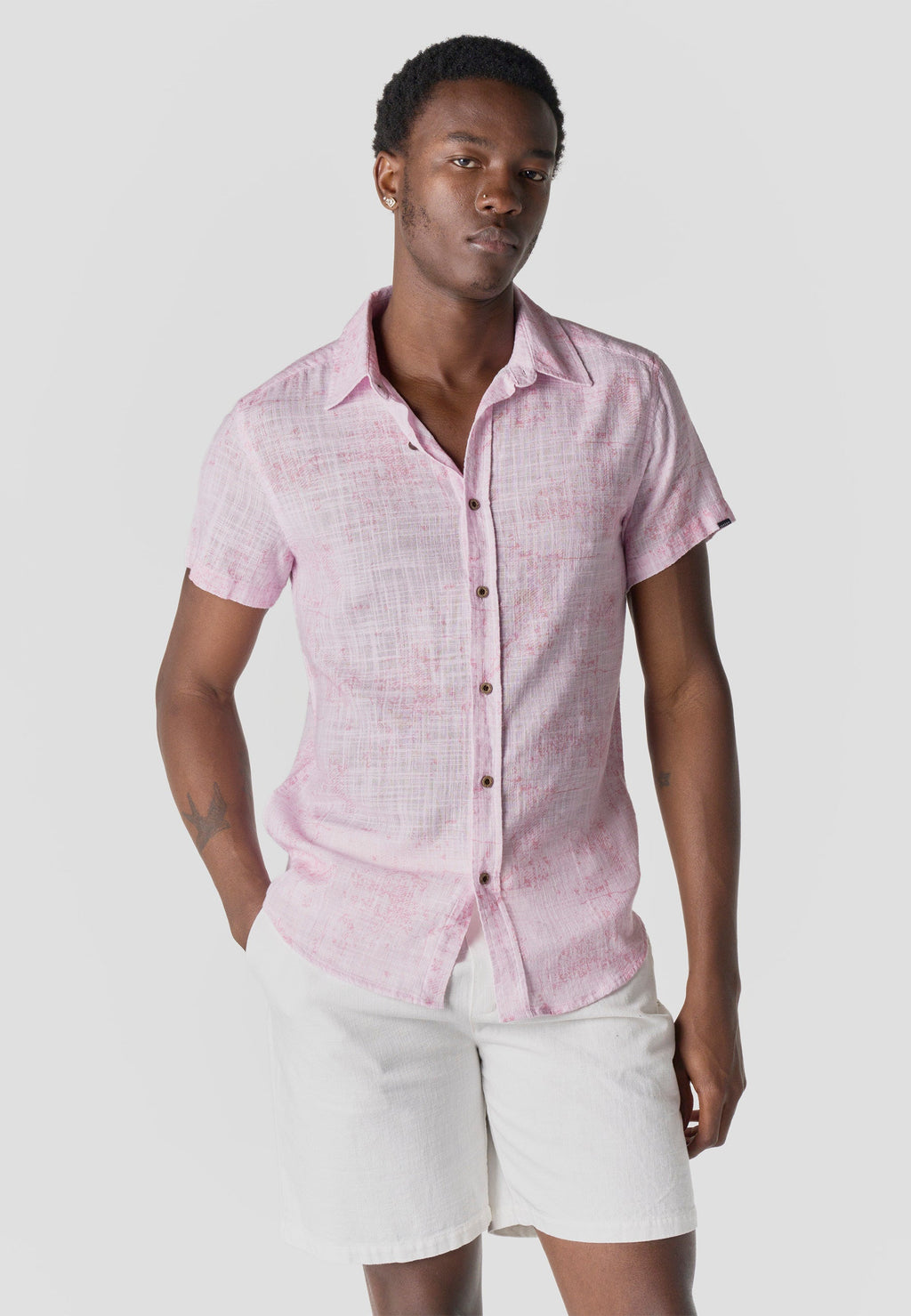 Camisa Hombre Manga Corta Casual Algodón Rosa – Koroshi 2611CC65