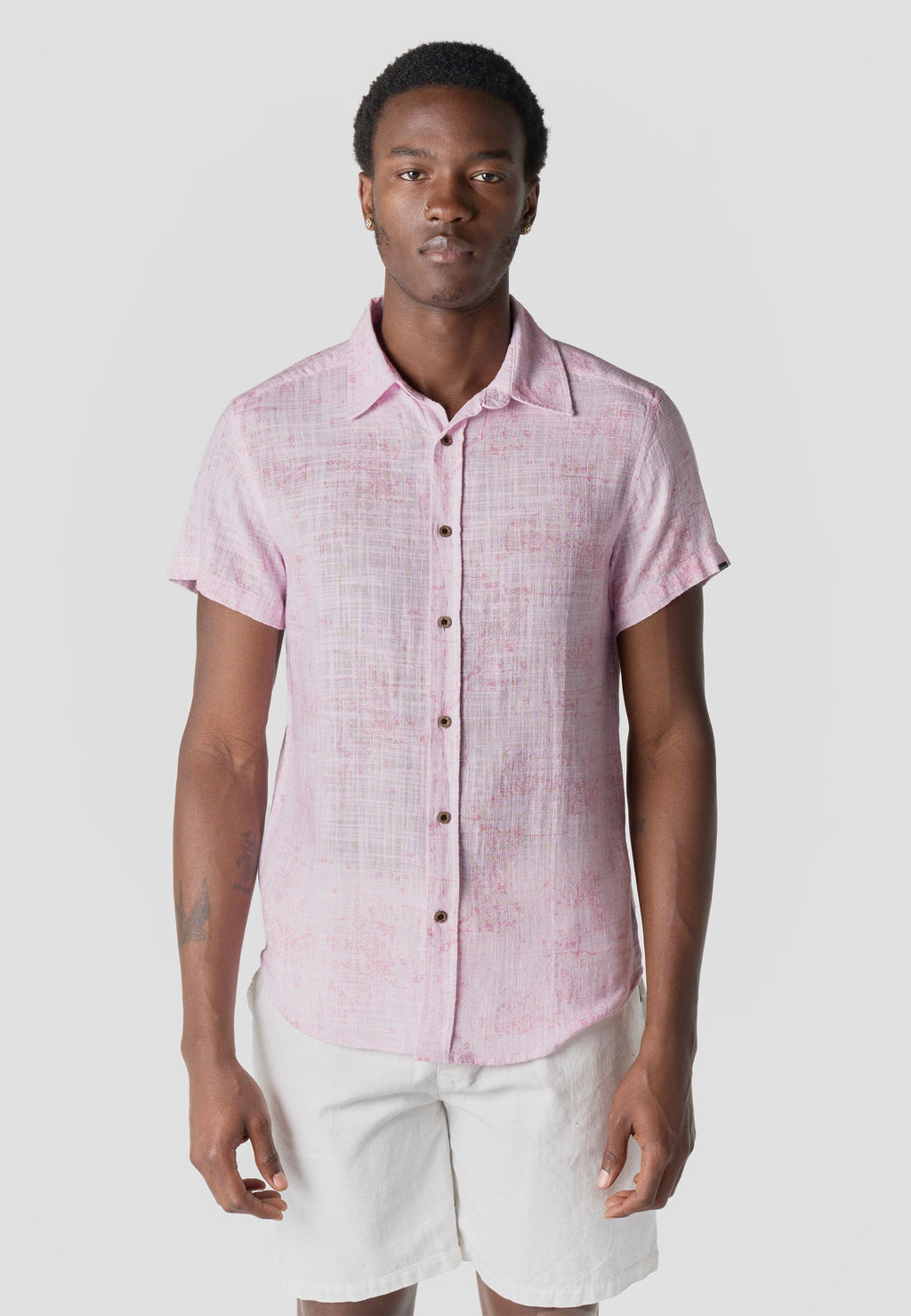 Camisa Hombre Manga Corta Casual Algodón Rosa – Koroshi 2611CC65