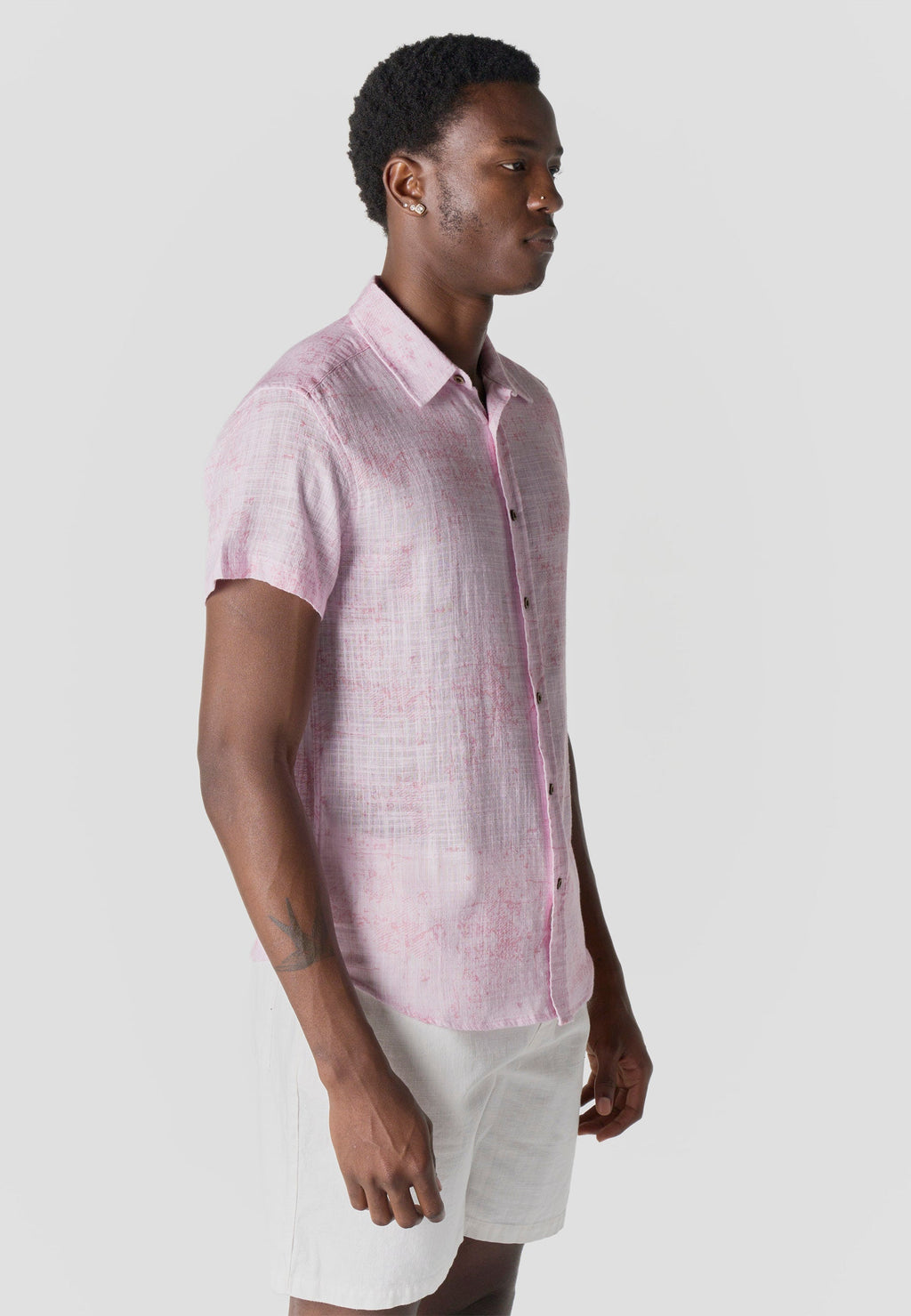 Camisa Hombre Manga Corta Casual Algodón Rosa – Koroshi 2611CC65