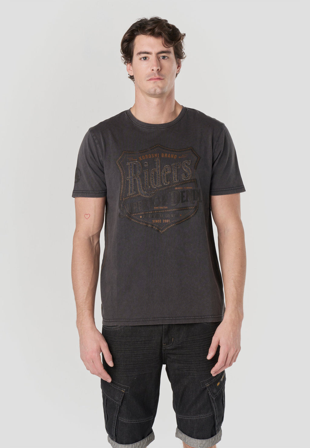 Camiseta Hombre Manga Corta Lavada Print Riders Negra – Koroshi