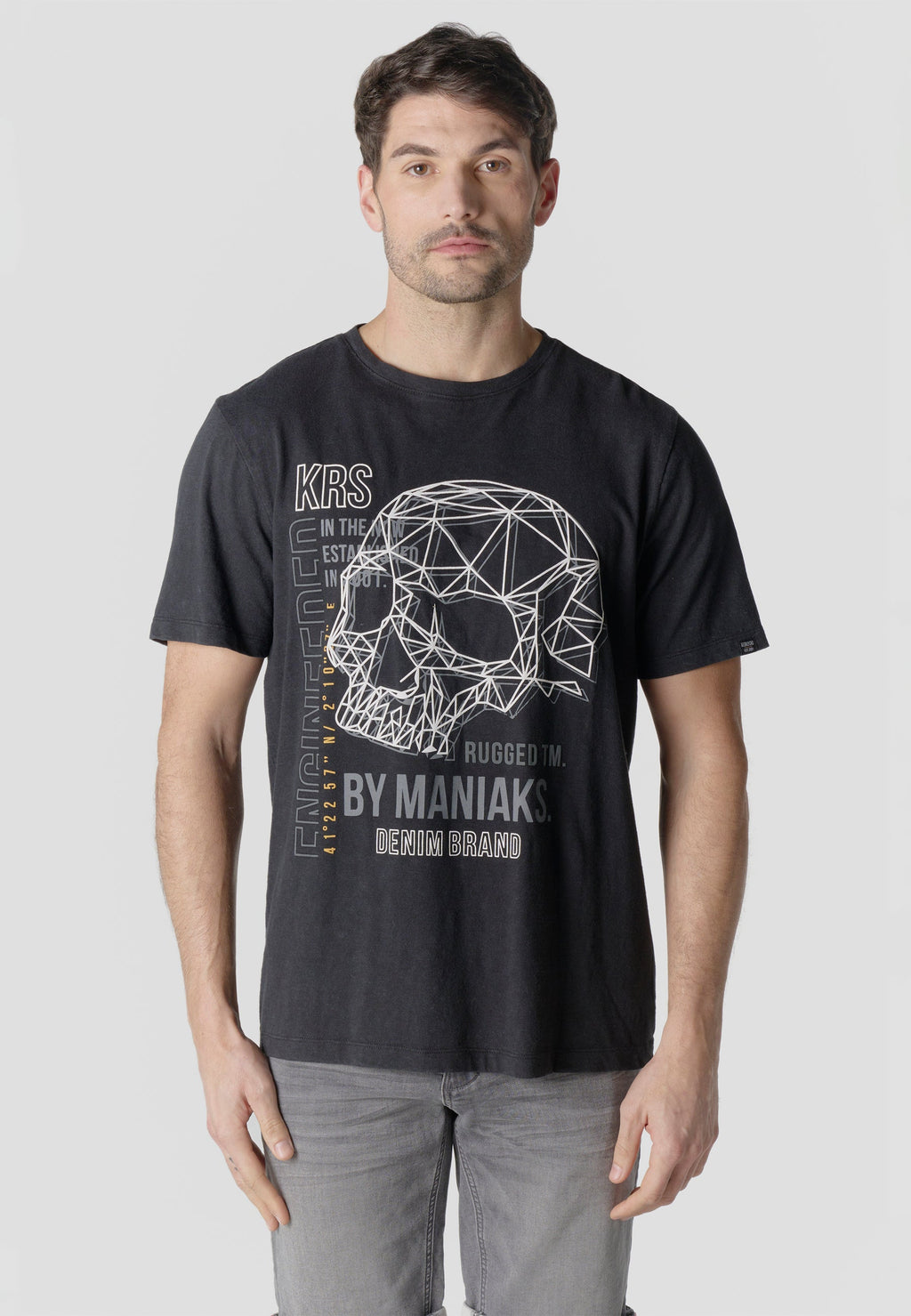 Camiseta Hombre Manga Corta Estampado Calavera Geométrica Negra – Koroshi