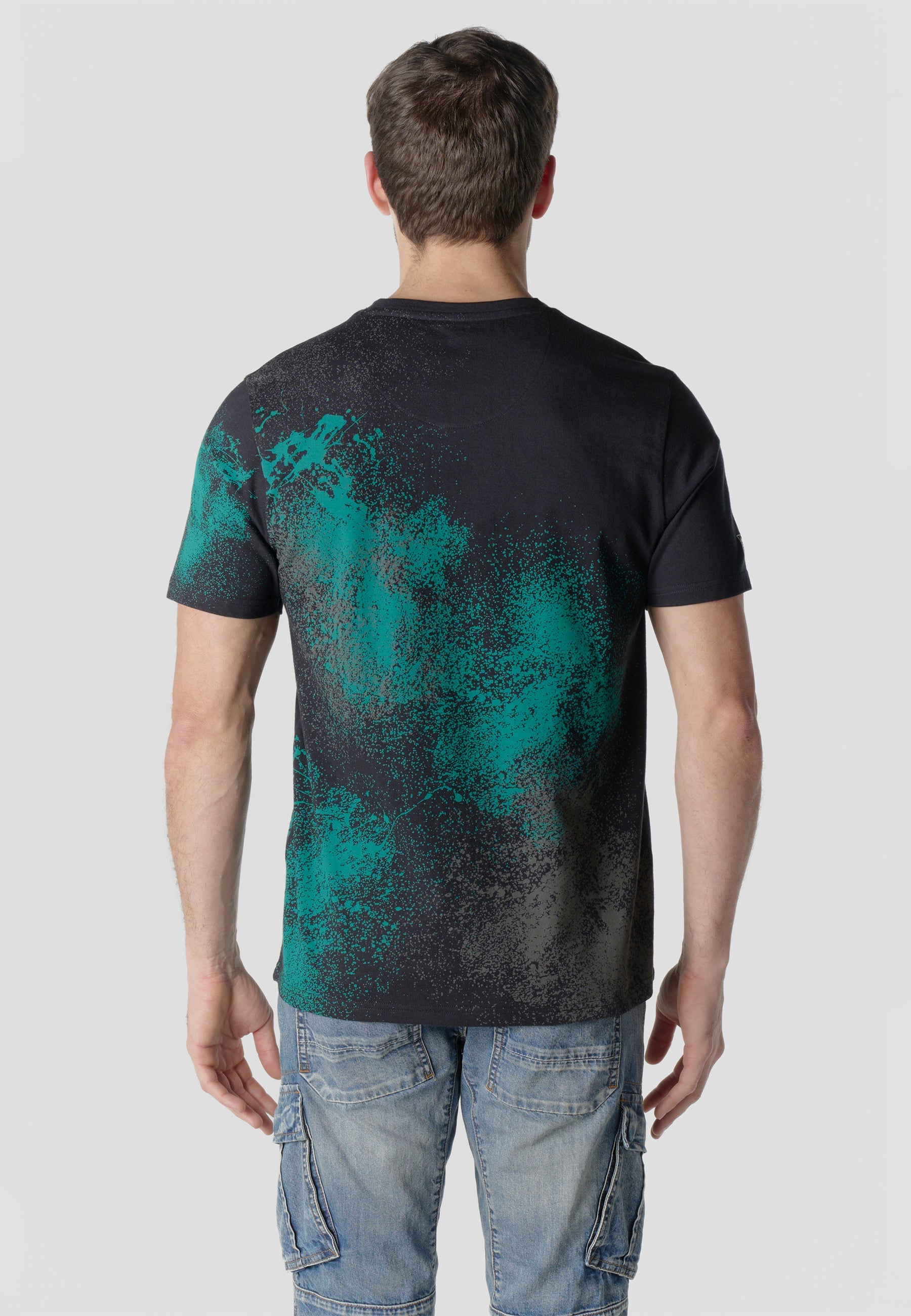 Camiseta Hombre Manga Corta Estampado All Over Spray Negra – Koroshi