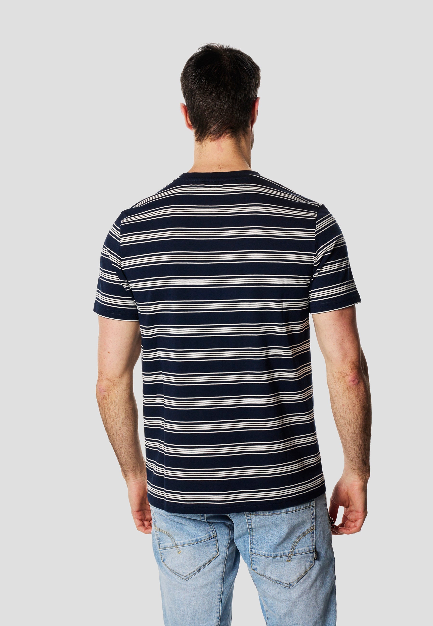 Camiseta Hombre Manga Corta Rayas Bordado Pecho Navy – Koroshi