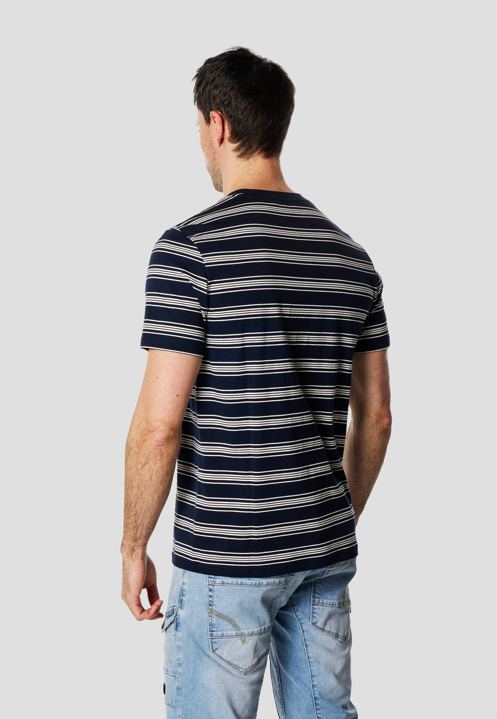 Camiseta Hombre Manga Corta Rayas Bordado Pecho Navy – Koroshi