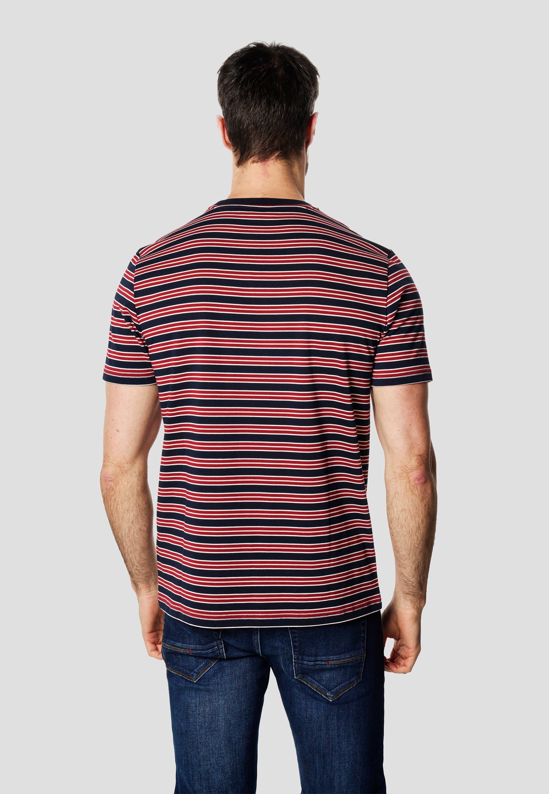 Camiseta Hombre Manga Corta Rayas Bordado Pecho Roja – Koroshi