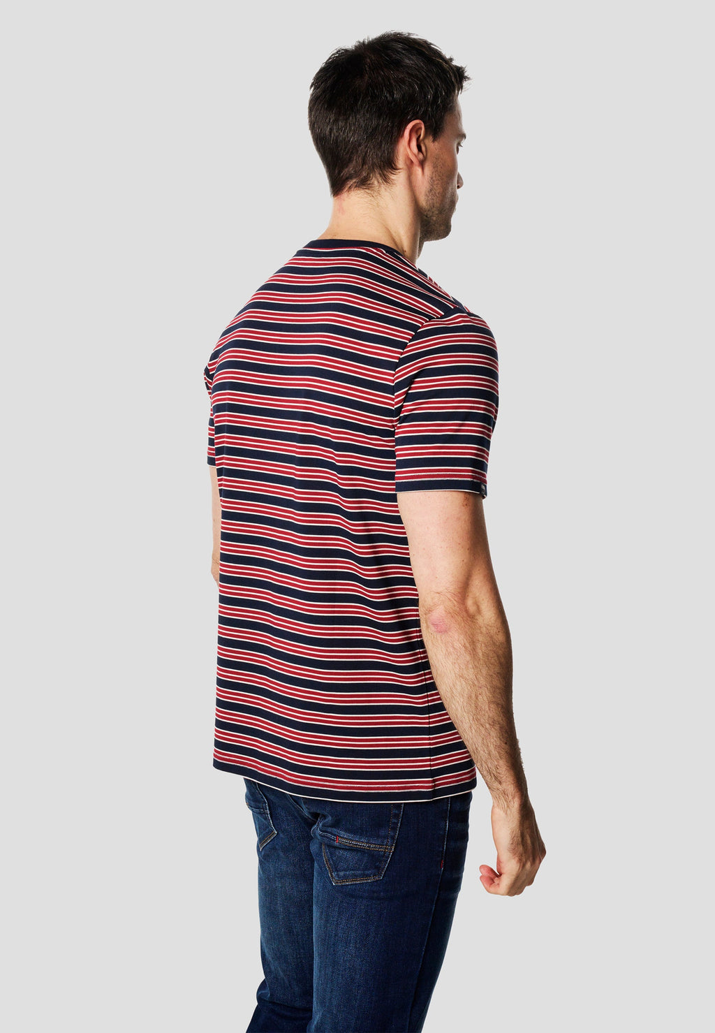 Camiseta Hombre Manga Corta Rayas Bordado Pecho Roja – Koroshi