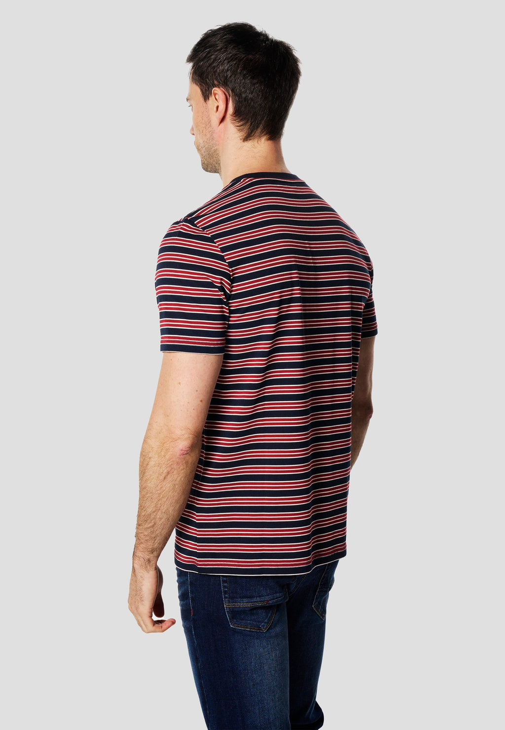 Camiseta Hombre Manga Corta Rayas Bordado Pecho Roja – Koroshi