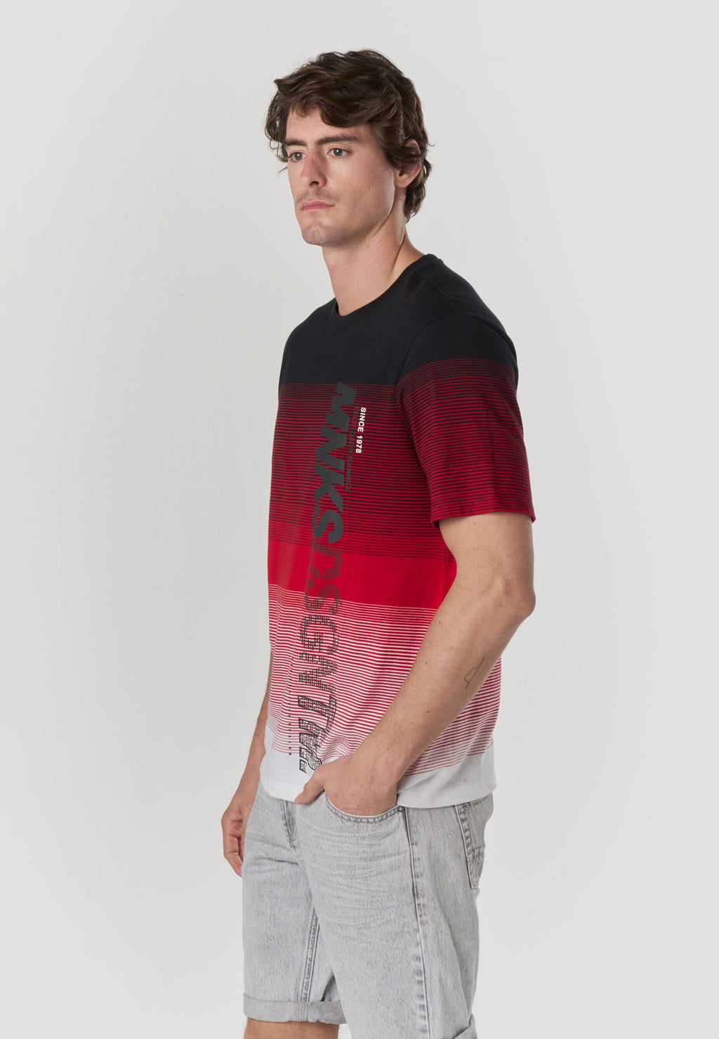 Camiseta Hombre Manga Corta Rayas Degradadas Color Block – Koroshi 2611MC33