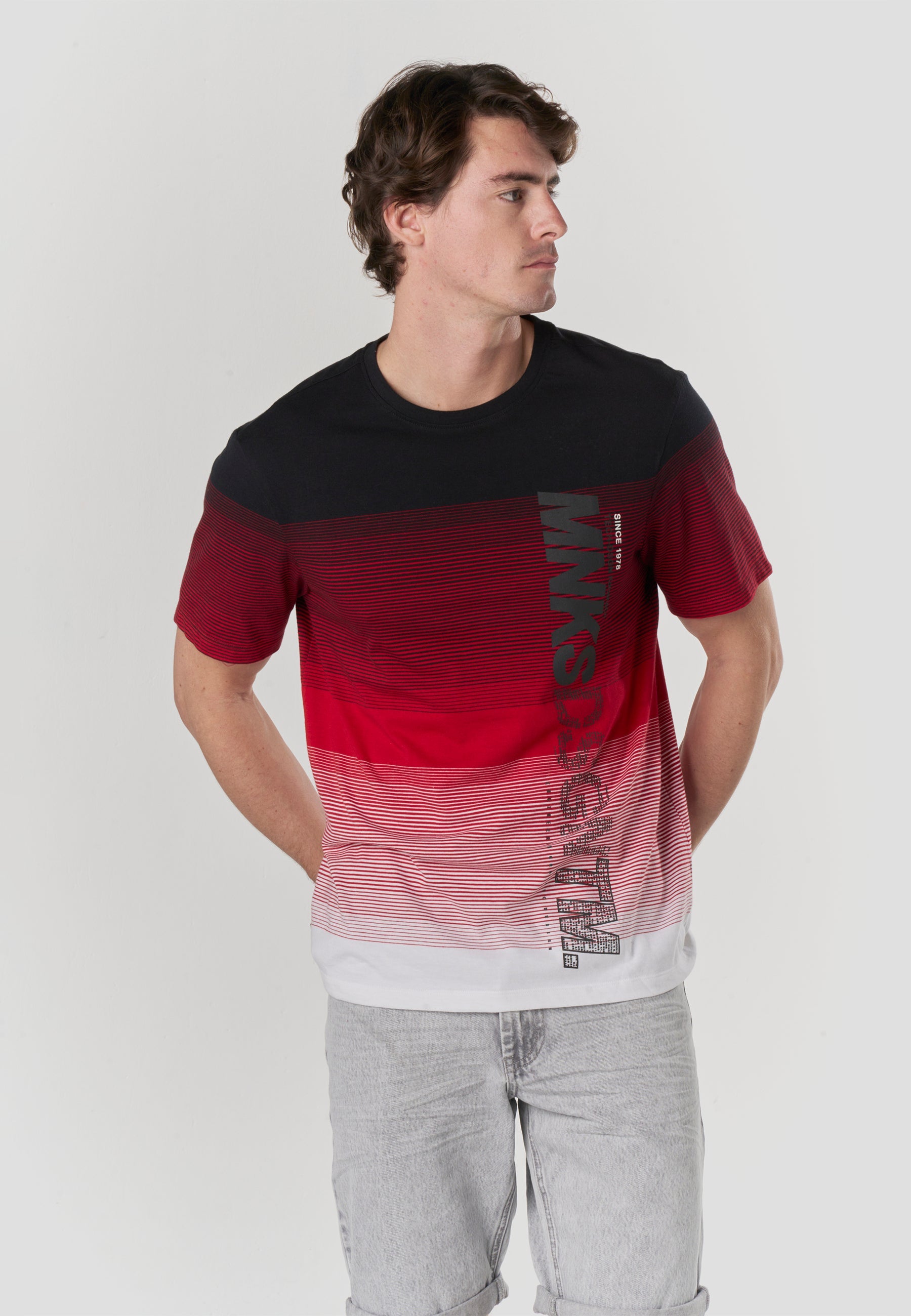 Camiseta Hombre Manga Corta Rayas Degradadas Color Block – Koroshi 2611MC33