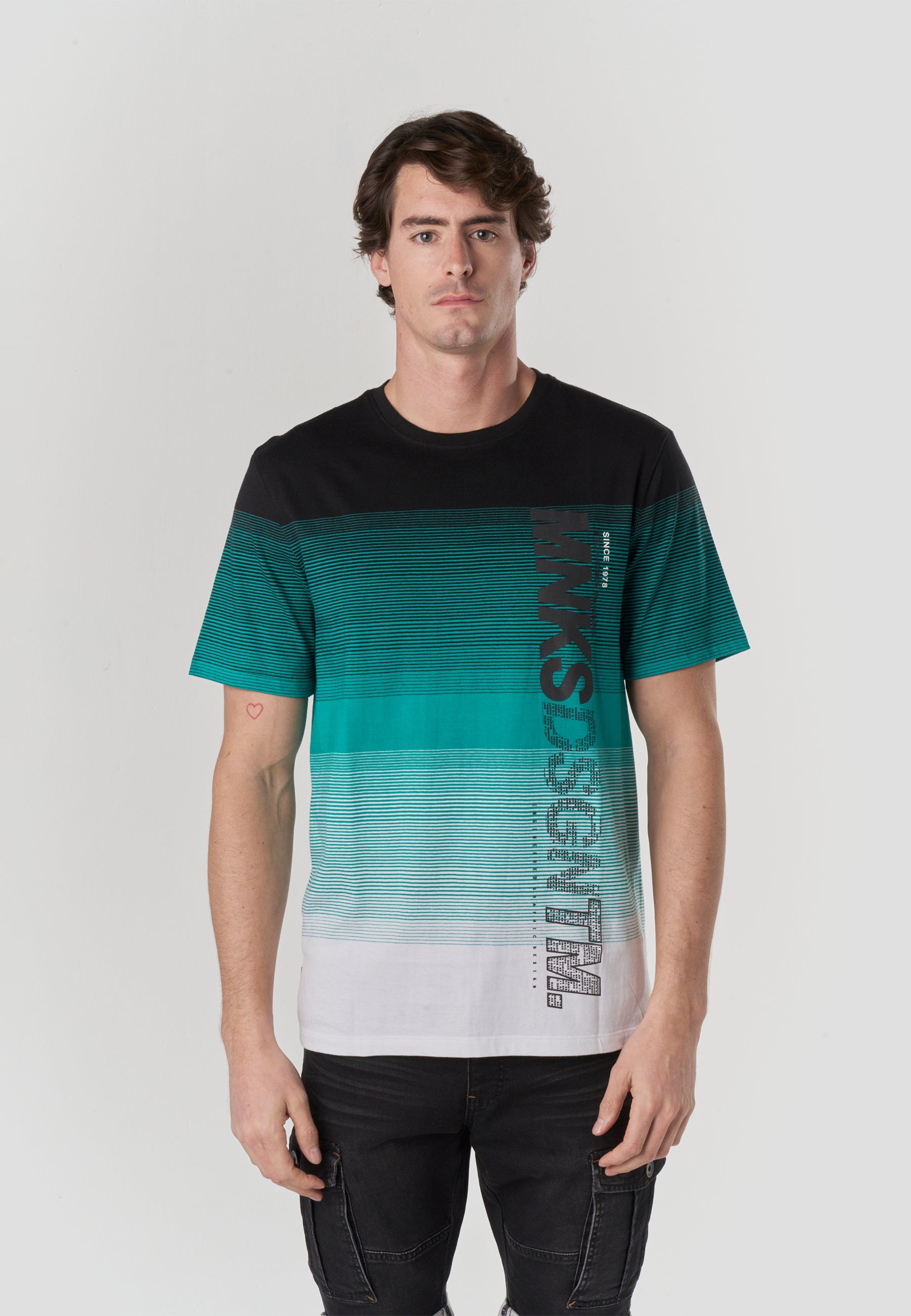 Camiseta Hombre Manga Corta Rayas Degradadas Color Block – Koroshi 2611MC33