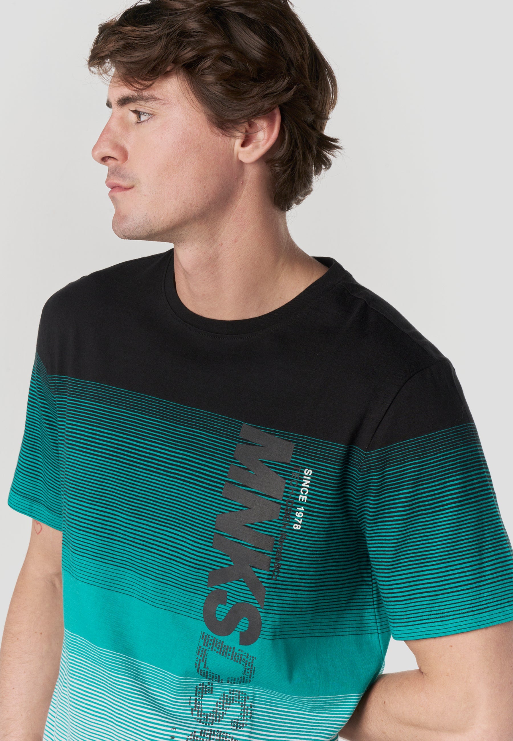 Camiseta Hombre Manga Corta Rayas Degradadas Color Block – Koroshi 2611MC33