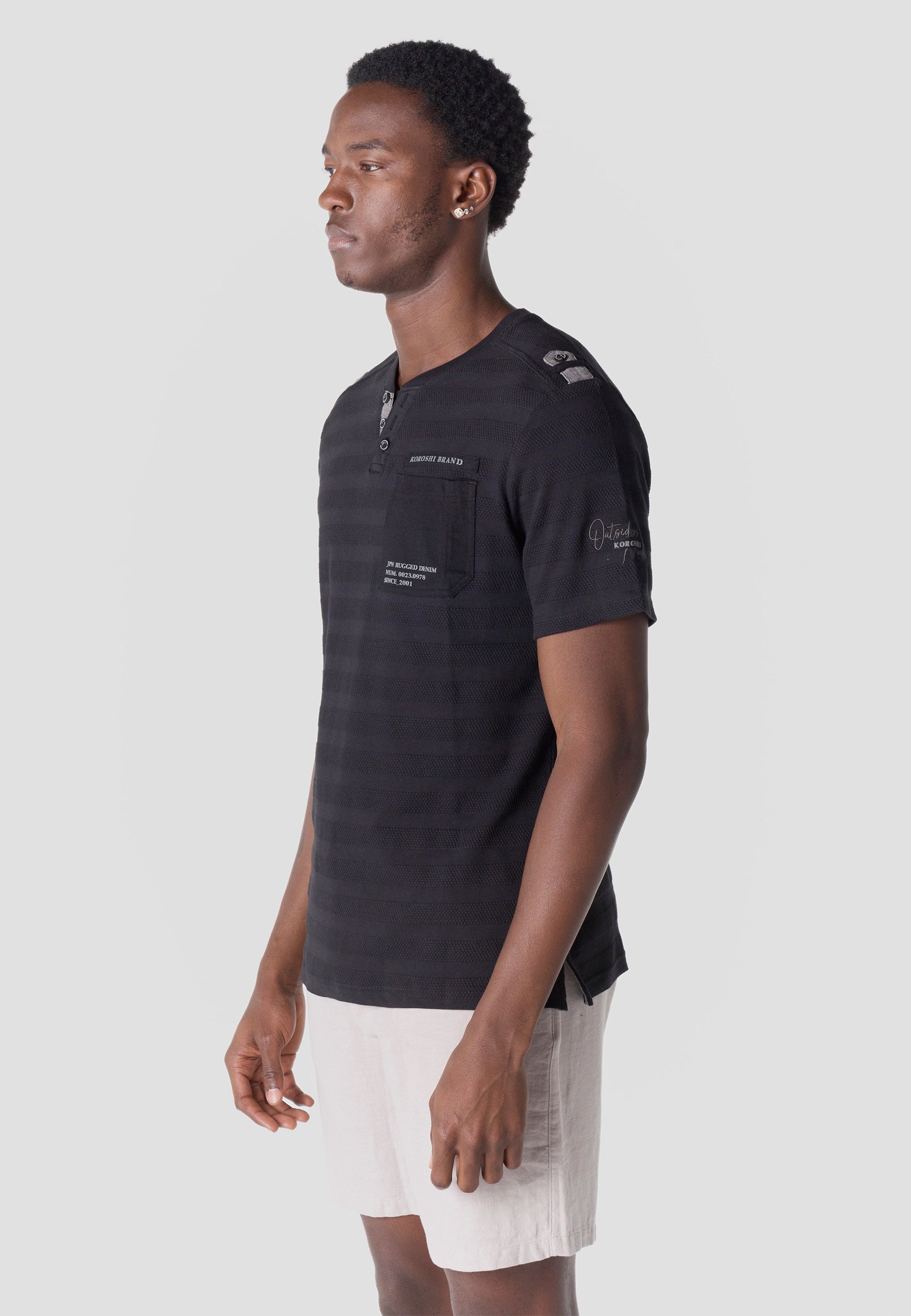 Camiseta Hombre Manga Corta Henley Texturizada Bolsillo – Koroshi 2611MC36