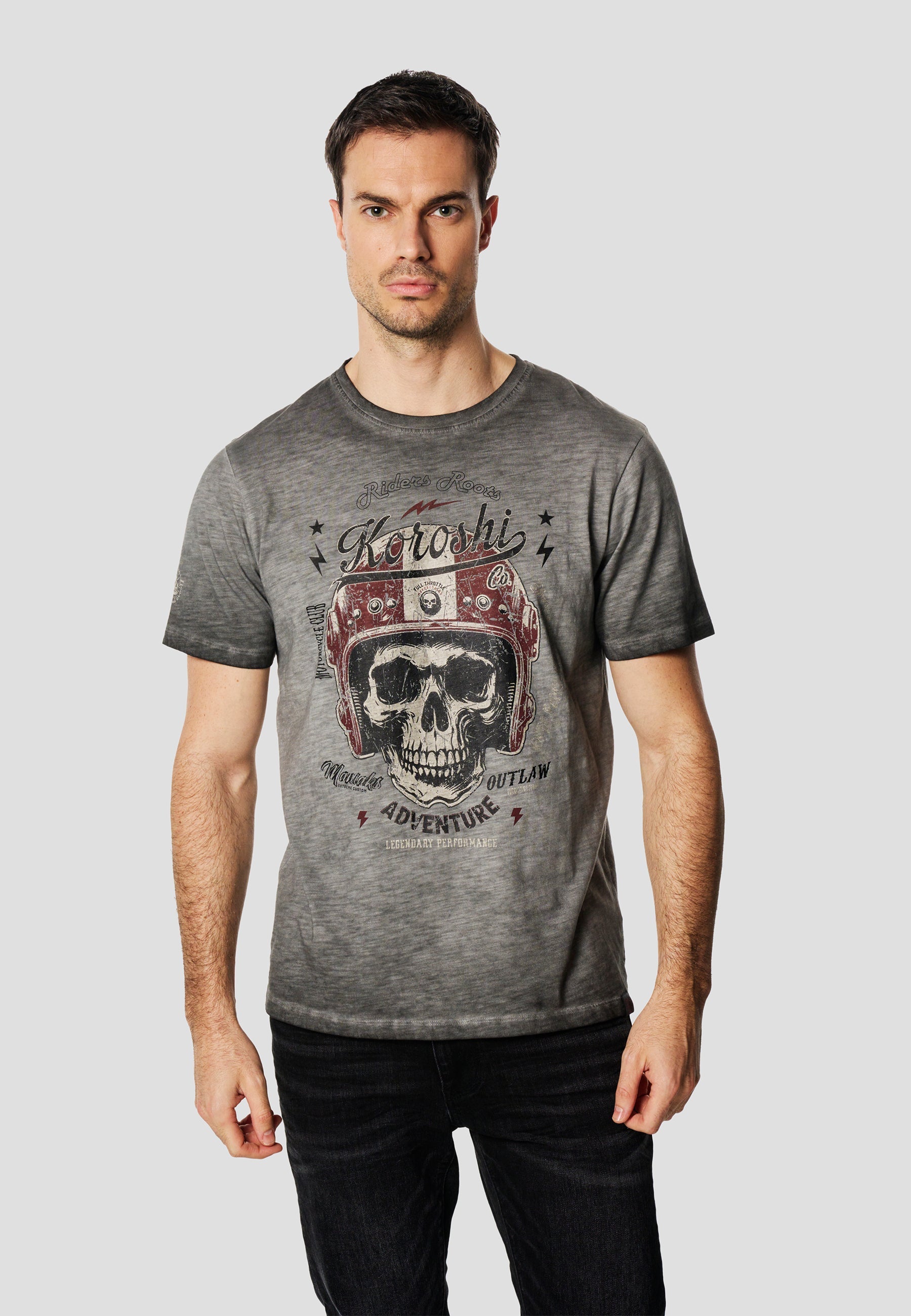 Camiseta Hombre Manga Corta Lavada Print Calavera Gris – Koroshi