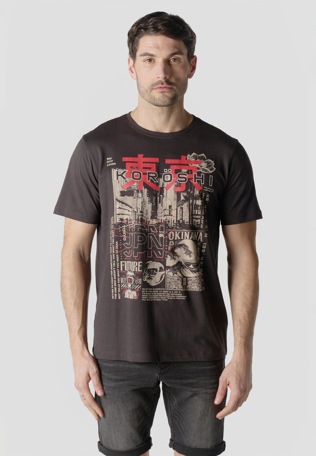 Camiseta Hombre Manga Corta Estampado Tokio Antracita – Koroshi