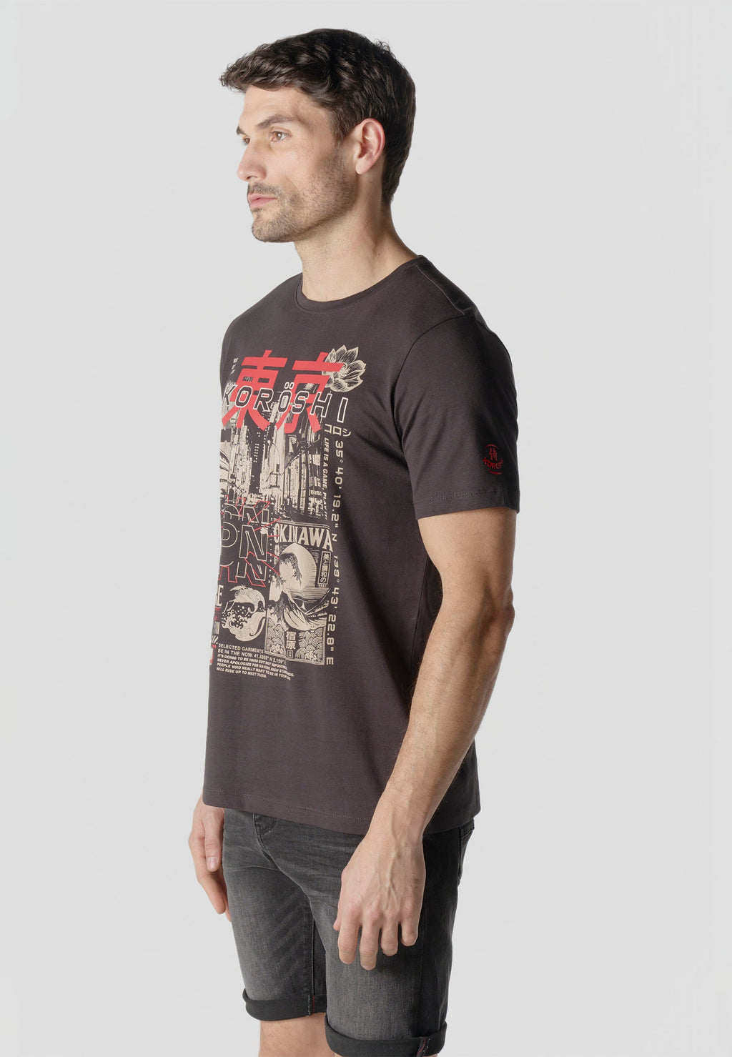 Camiseta Hombre Manga Corta Estampado Tokio Antracita – Koroshi