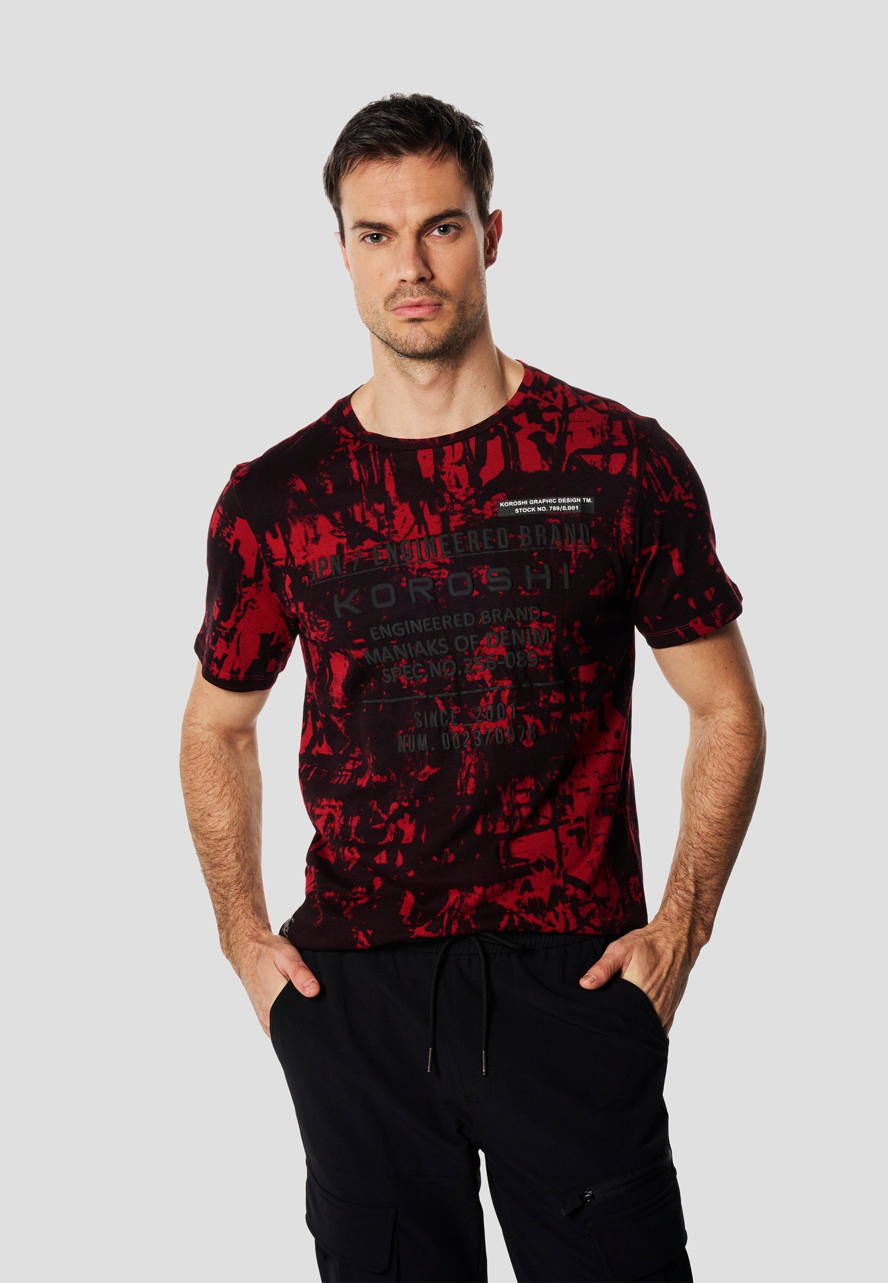 Camiseta Hombre Manga Corta Estampado All Over Roja – Koroshi