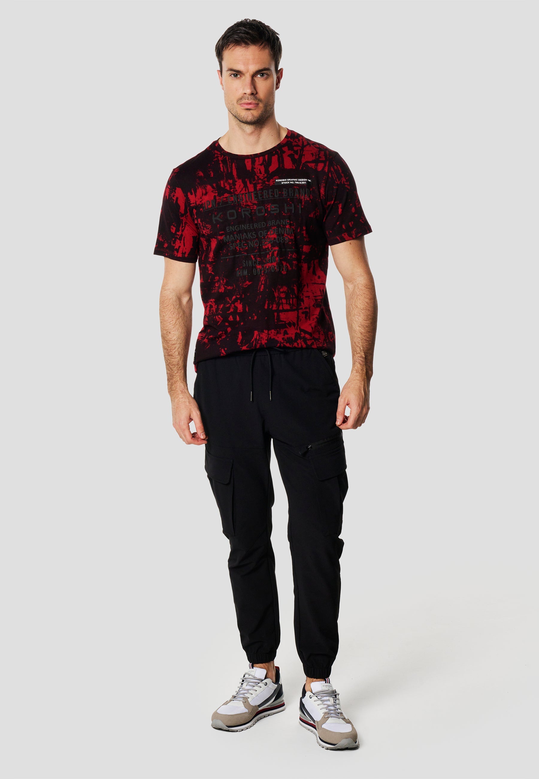 Camiseta Hombre Manga Corta Estampado All Over Roja – Koroshi