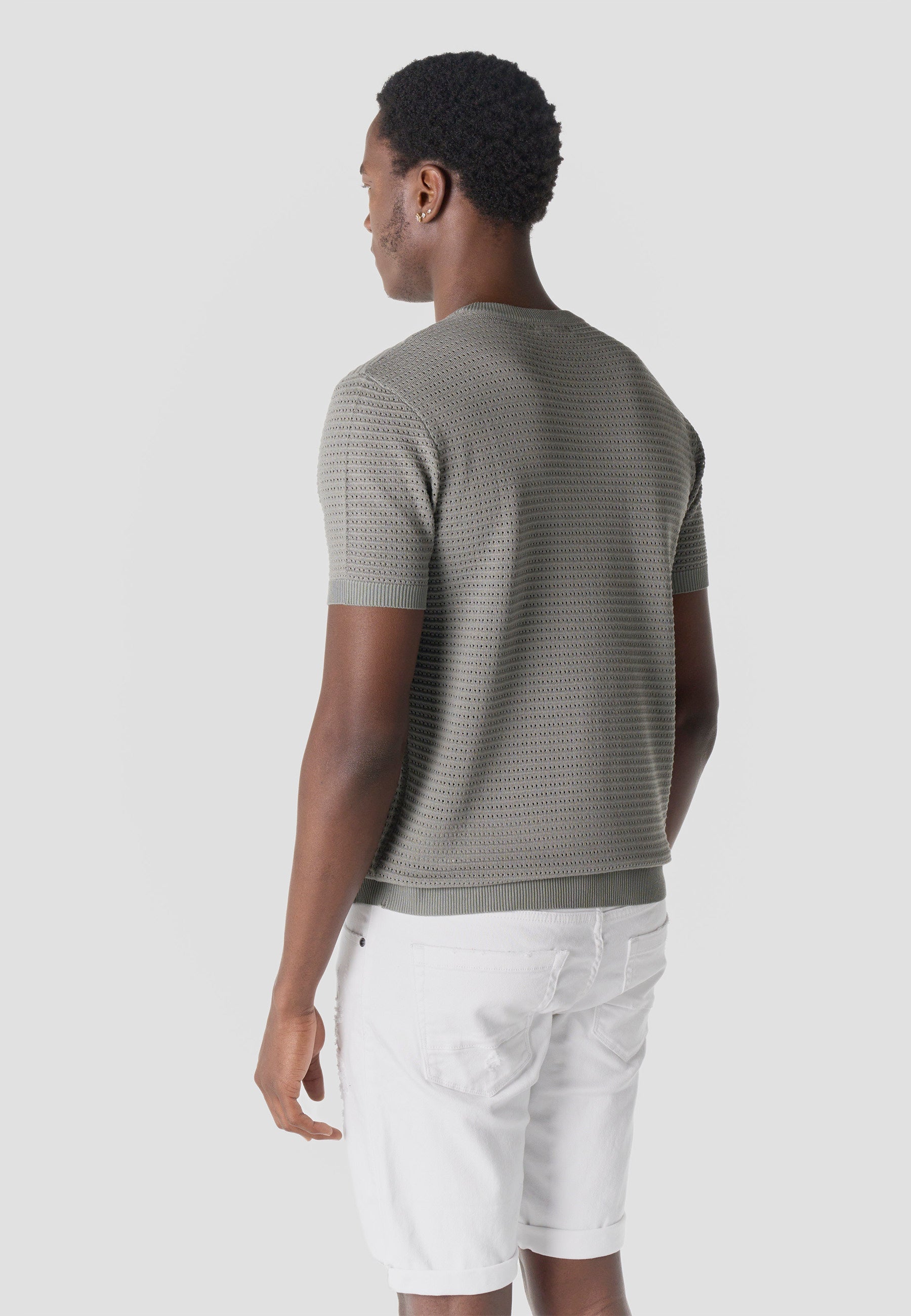 Camiseta Hombre Manga Corta Henley Tricot Kaki – Koroshi