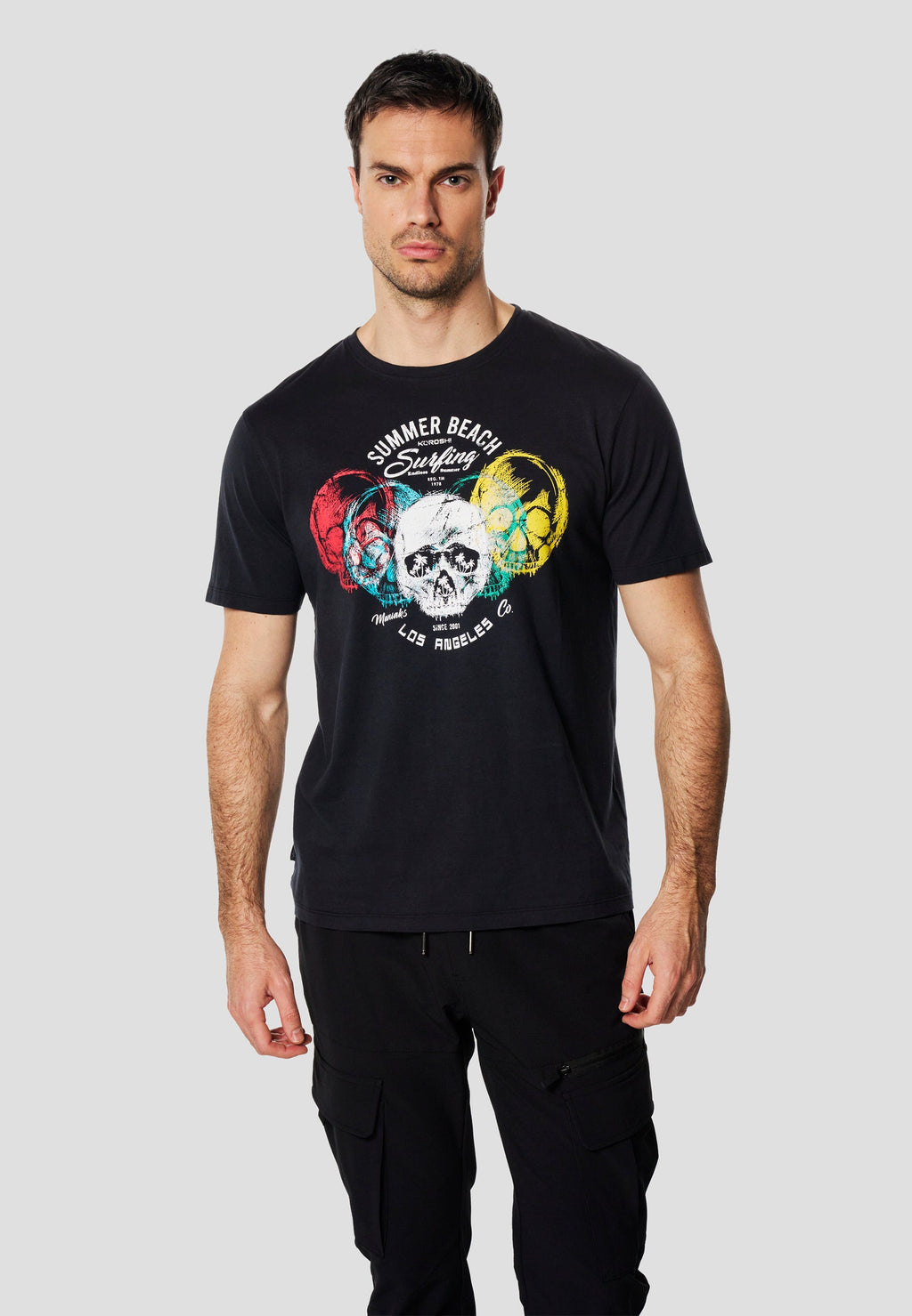 Camiseta Hombre Manga Corta Estampado Surf Calaveras Índigo – Koroshi