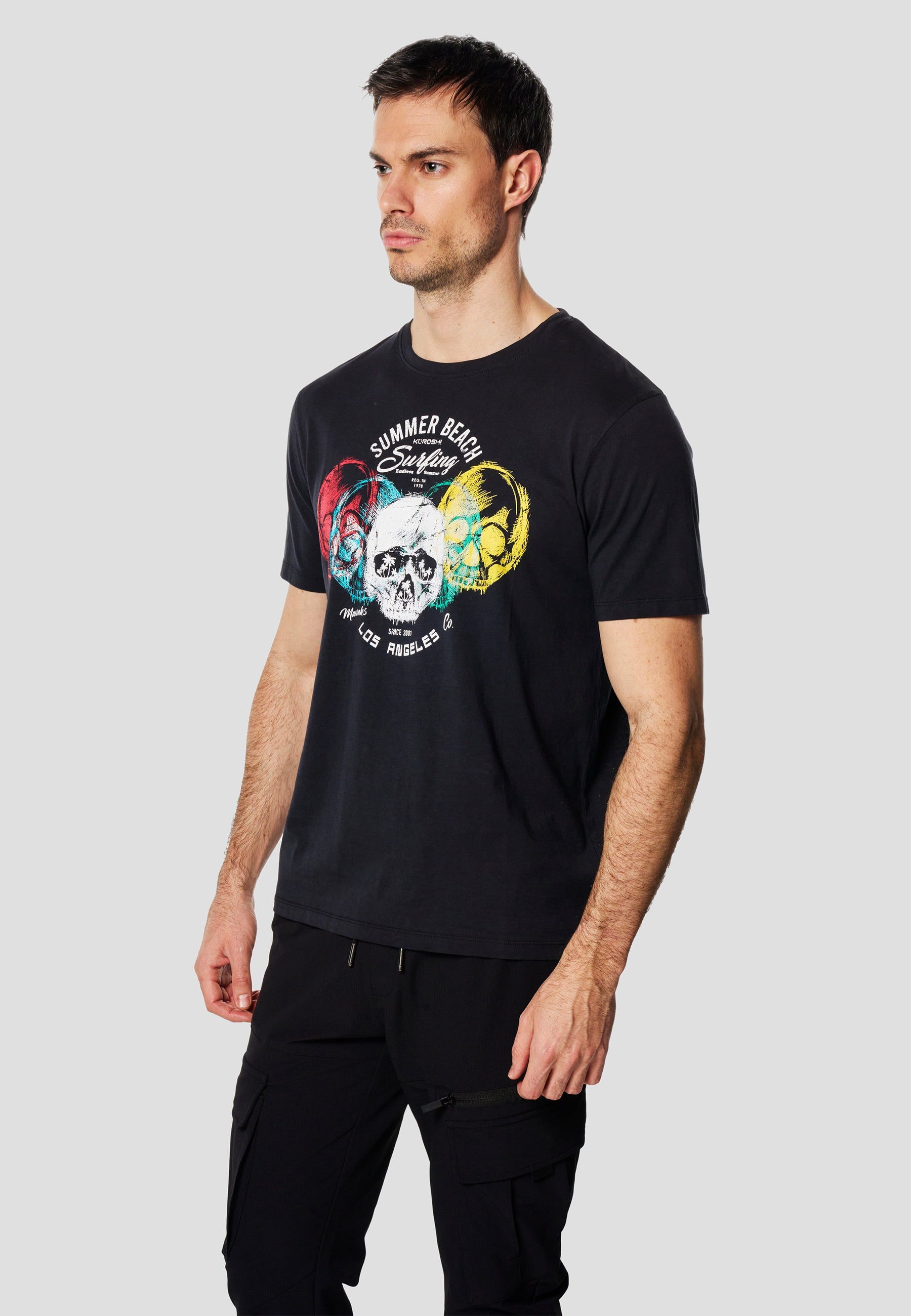 Camiseta Hombre Manga Corta Estampado Surf Calaveras Índigo – Koroshi