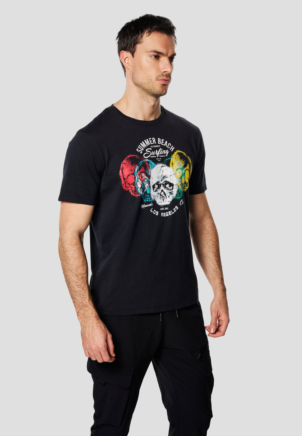 Camiseta Hombre Manga Corta Estampado Surf Calaveras Índigo – Koroshi