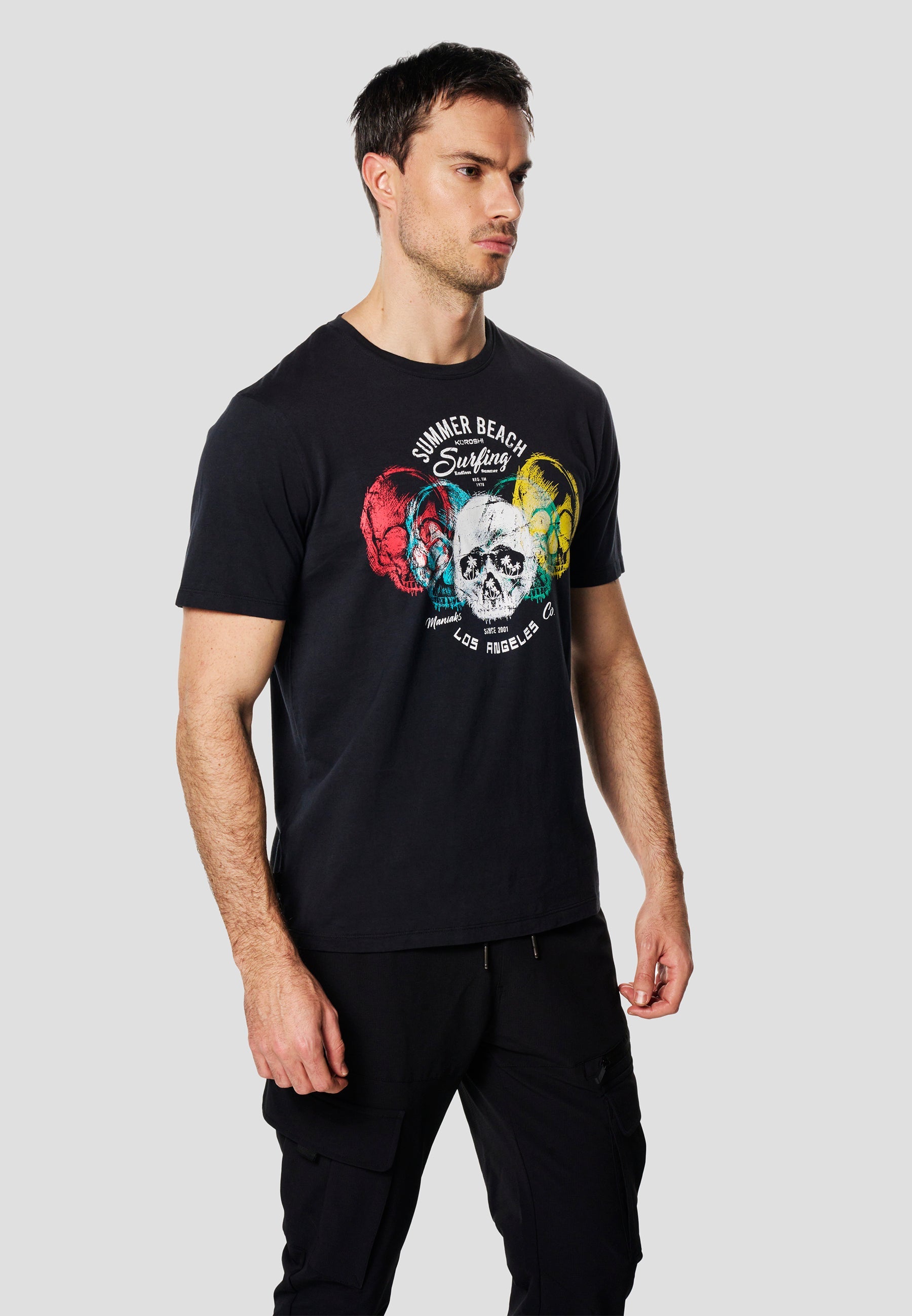 Camiseta Hombre Manga Corta Estampado Surf Calaveras Índigo – Koroshi