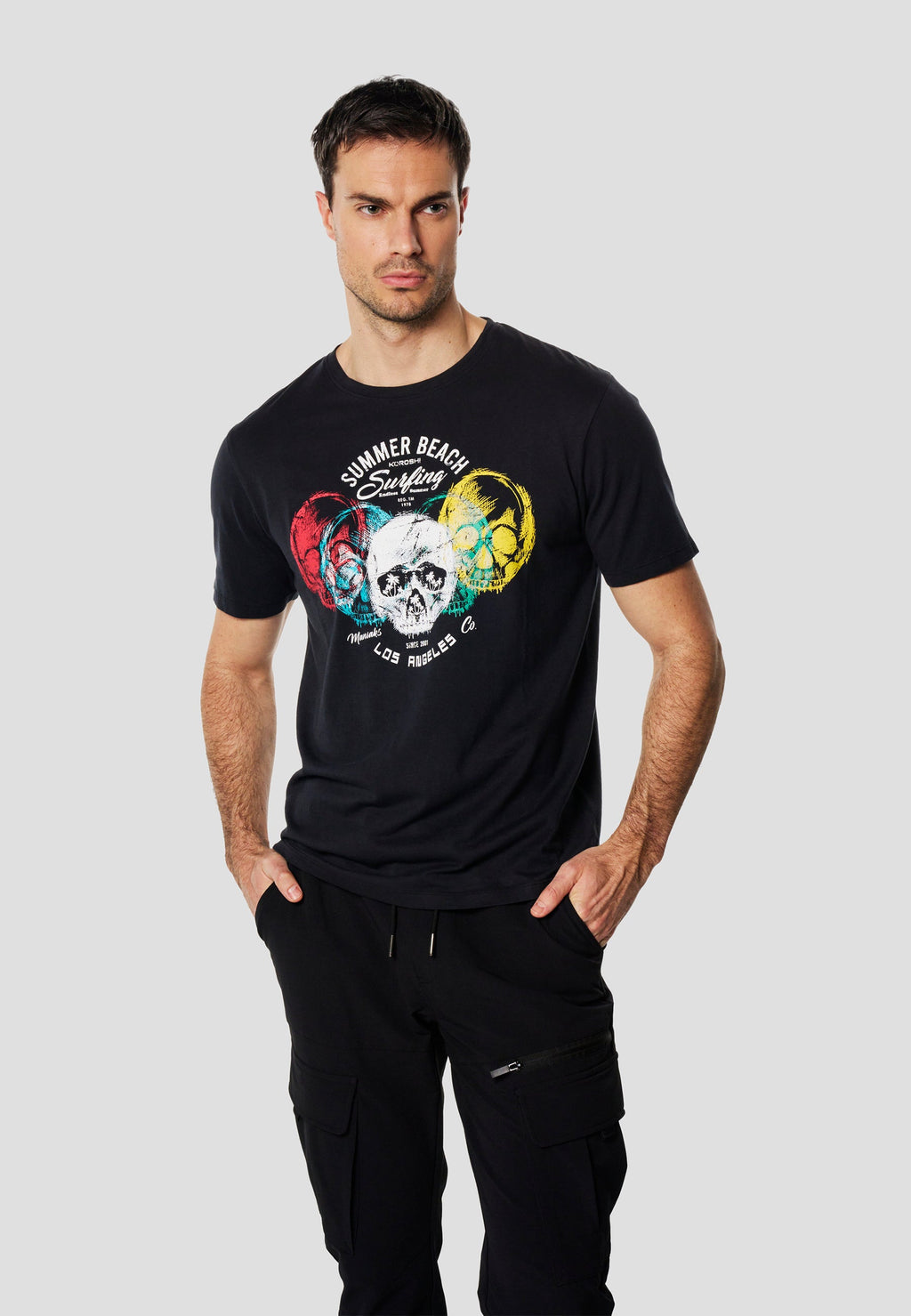 Camiseta Hombre Manga Corta Estampado Surf Calaveras Índigo – Koroshi