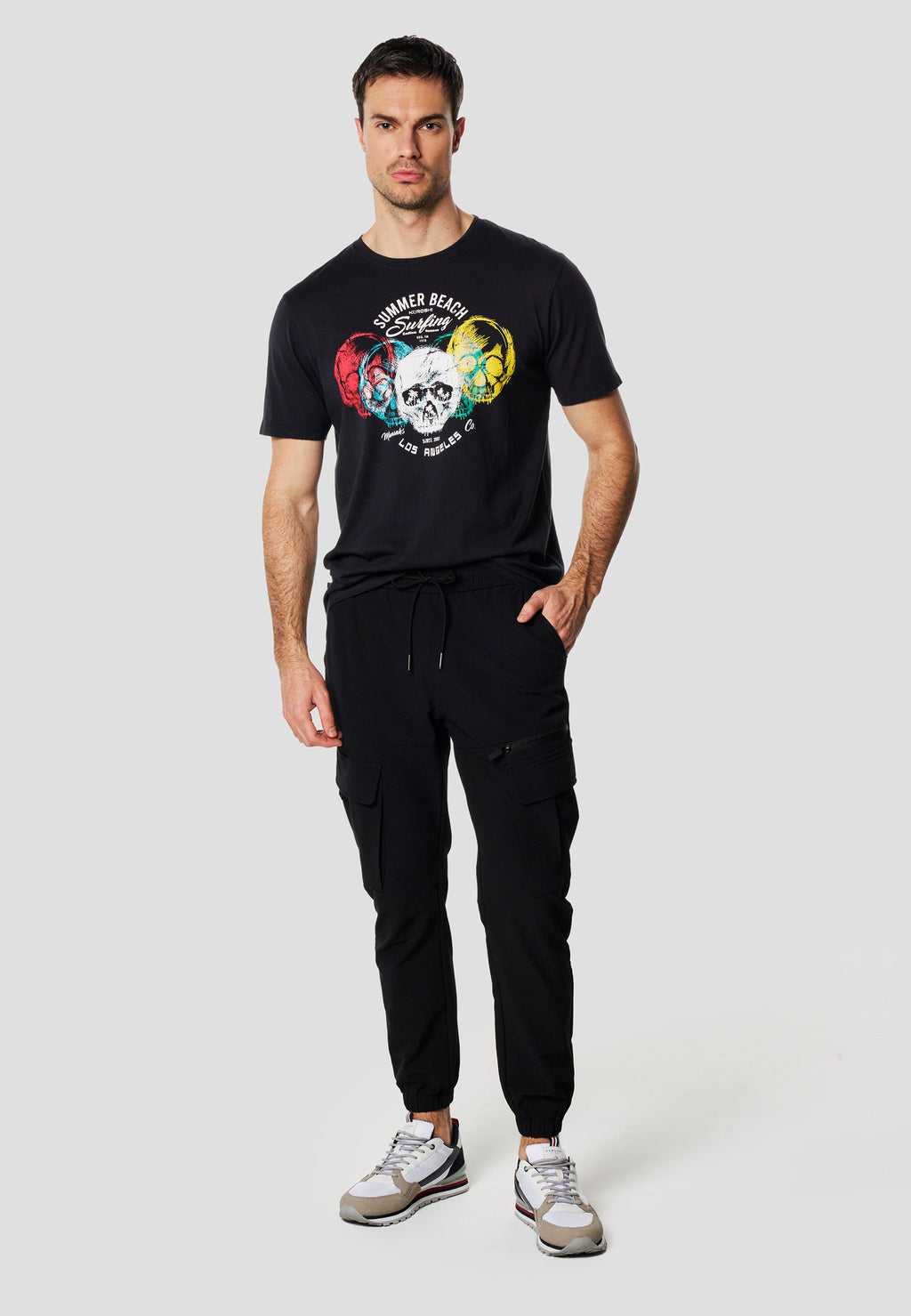 Camiseta Hombre Manga Corta Estampado Surf Calaveras Índigo – Koroshi