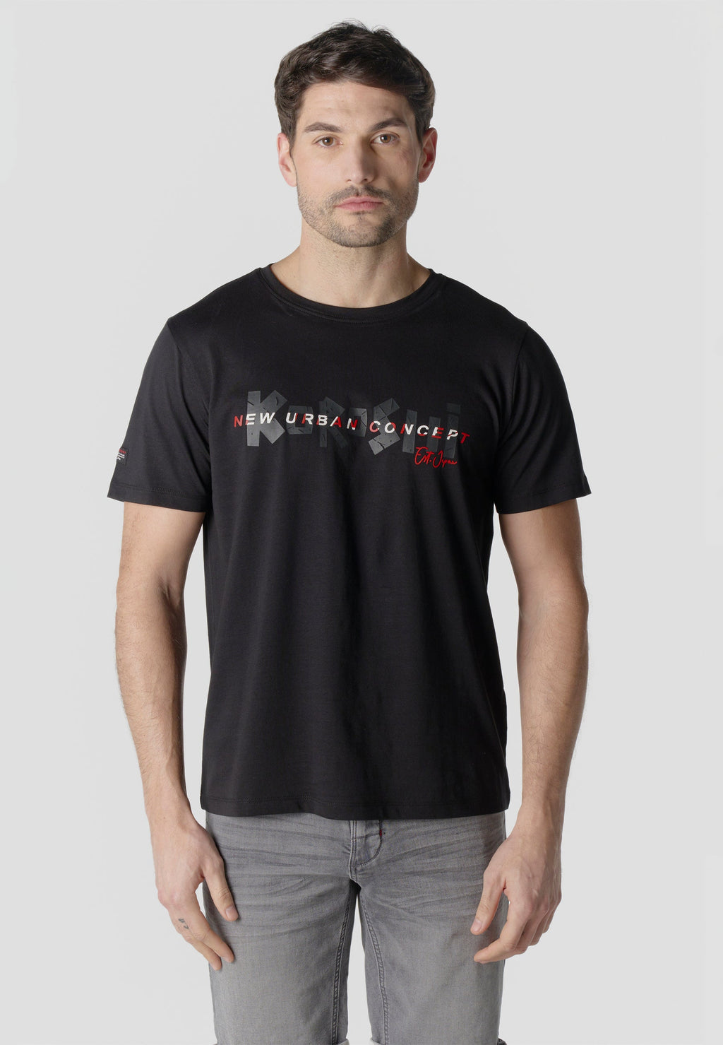Camiseta Hombre Manga Corta Print Urban Bordado Negra – Koroshi
